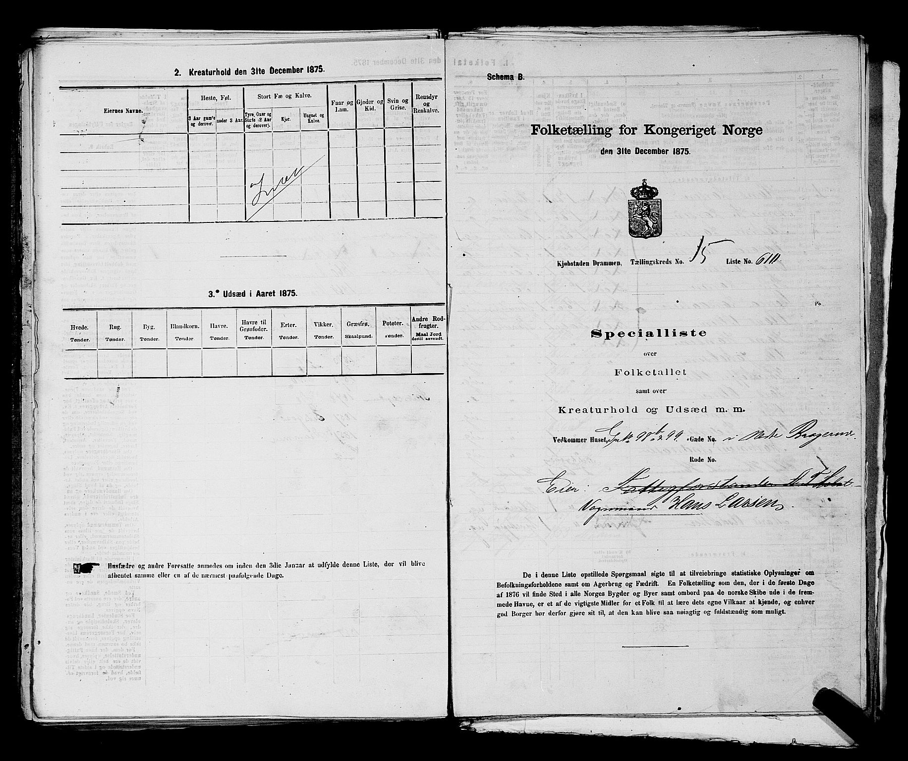 SAKO, 1875 census for 0602 Drammen, 1875, p. 1732