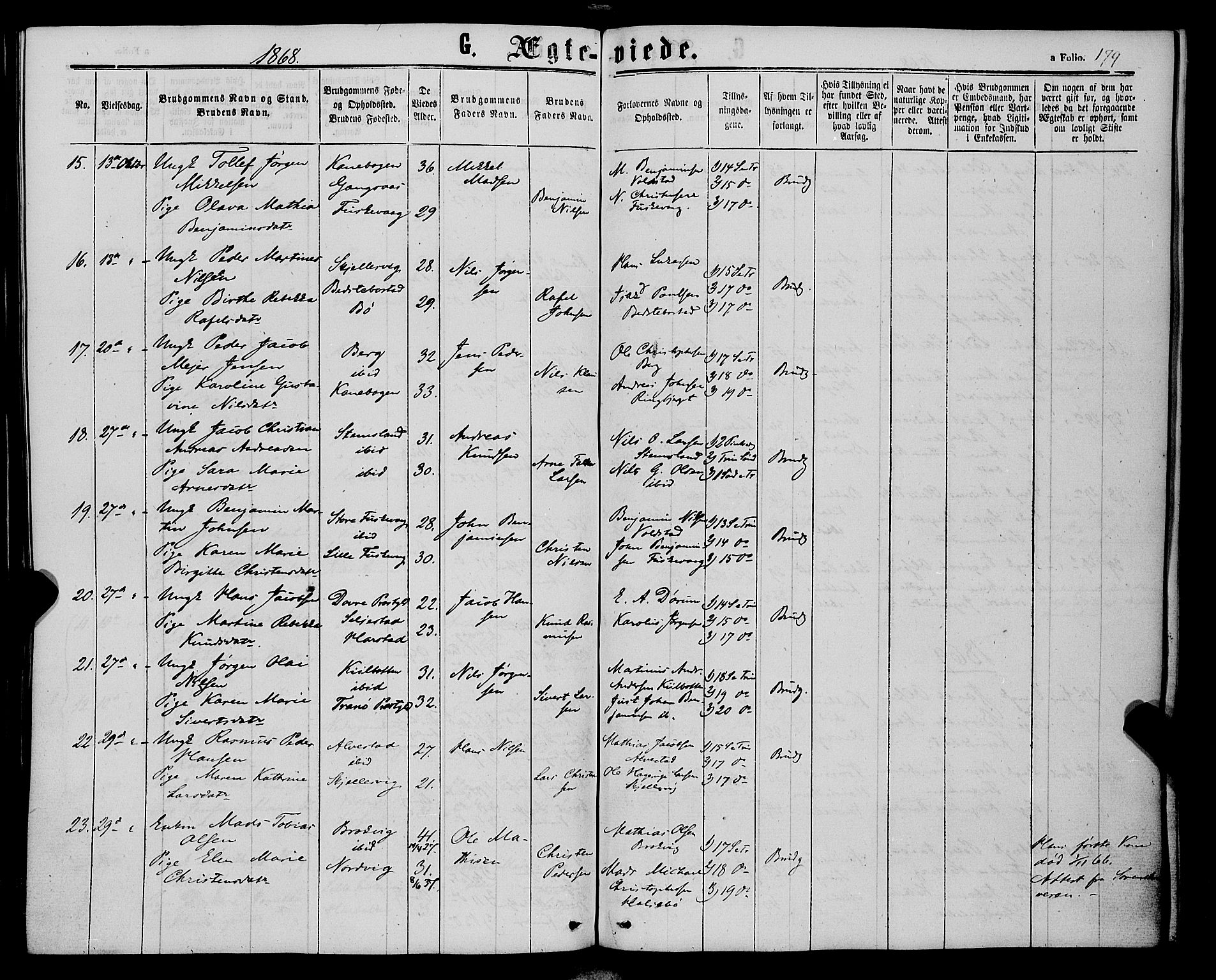 Trondenes sokneprestkontor, SATØ/S-1319/H/Ha/L0012kirke: Parish register (official) no. 12, 1863-1870, p. 179