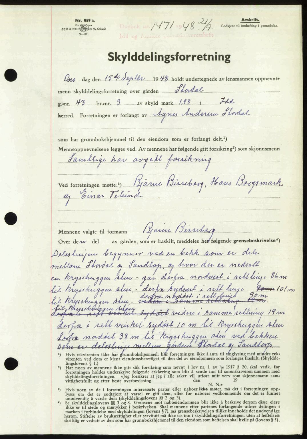 Idd og Marker sorenskriveri, AV/SAO-A-10283/G/Gb/Gbb/L0011: Mortgage book no. A11, 1948-1949, Diary no: : 1471/1948