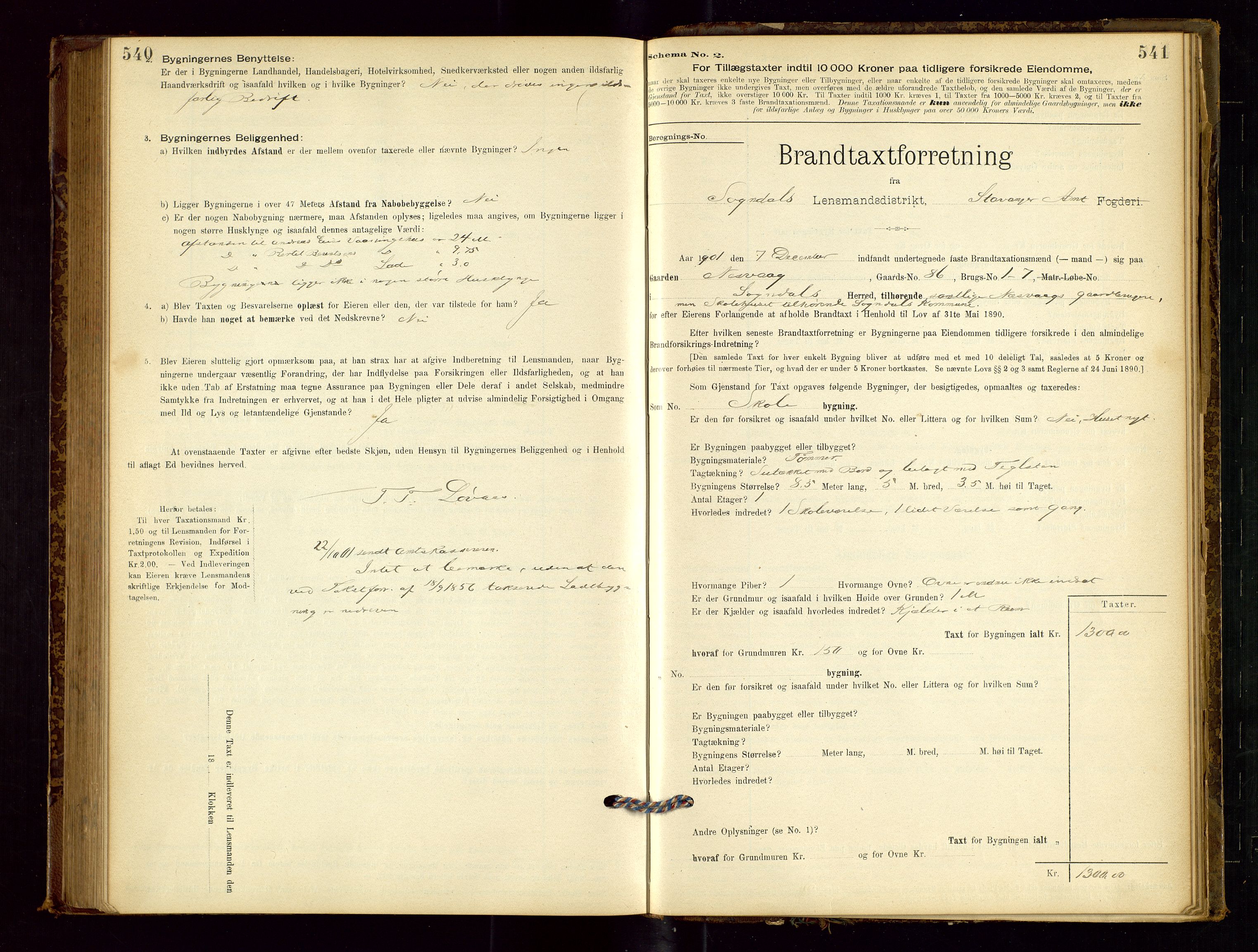 Sokndal lensmannskontor, AV/SAST-A-100417/Gob/L0001: "Brandtaxt-Protokol", 1895-1902, p. 540-541