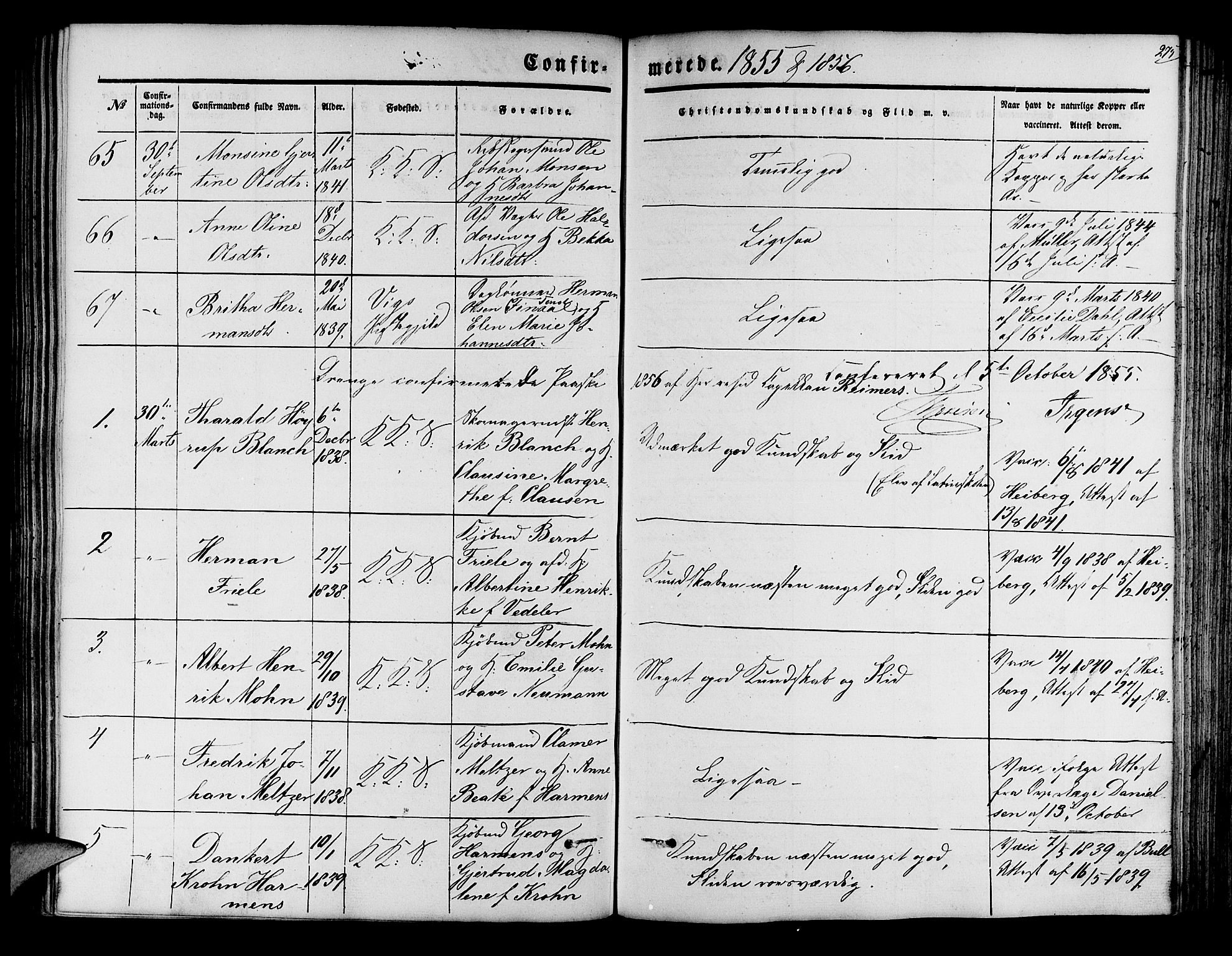 Korskirken sokneprestembete, SAB/A-76101/H/Hab: Parish register (copy) no. C 1, 1839-1868, p. 275