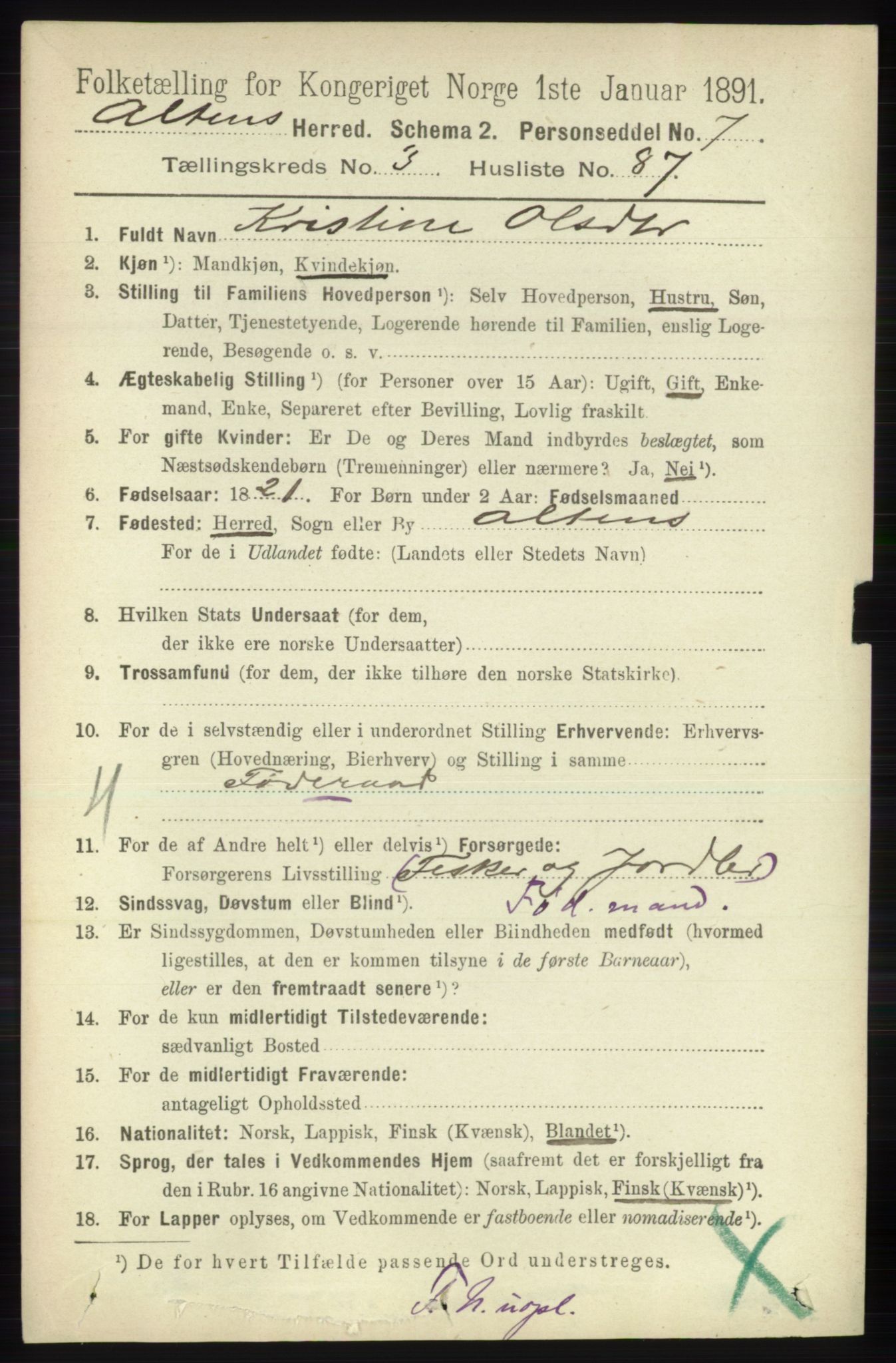 RA, 1891 census for 2012 Alta, 1891, p. 1309