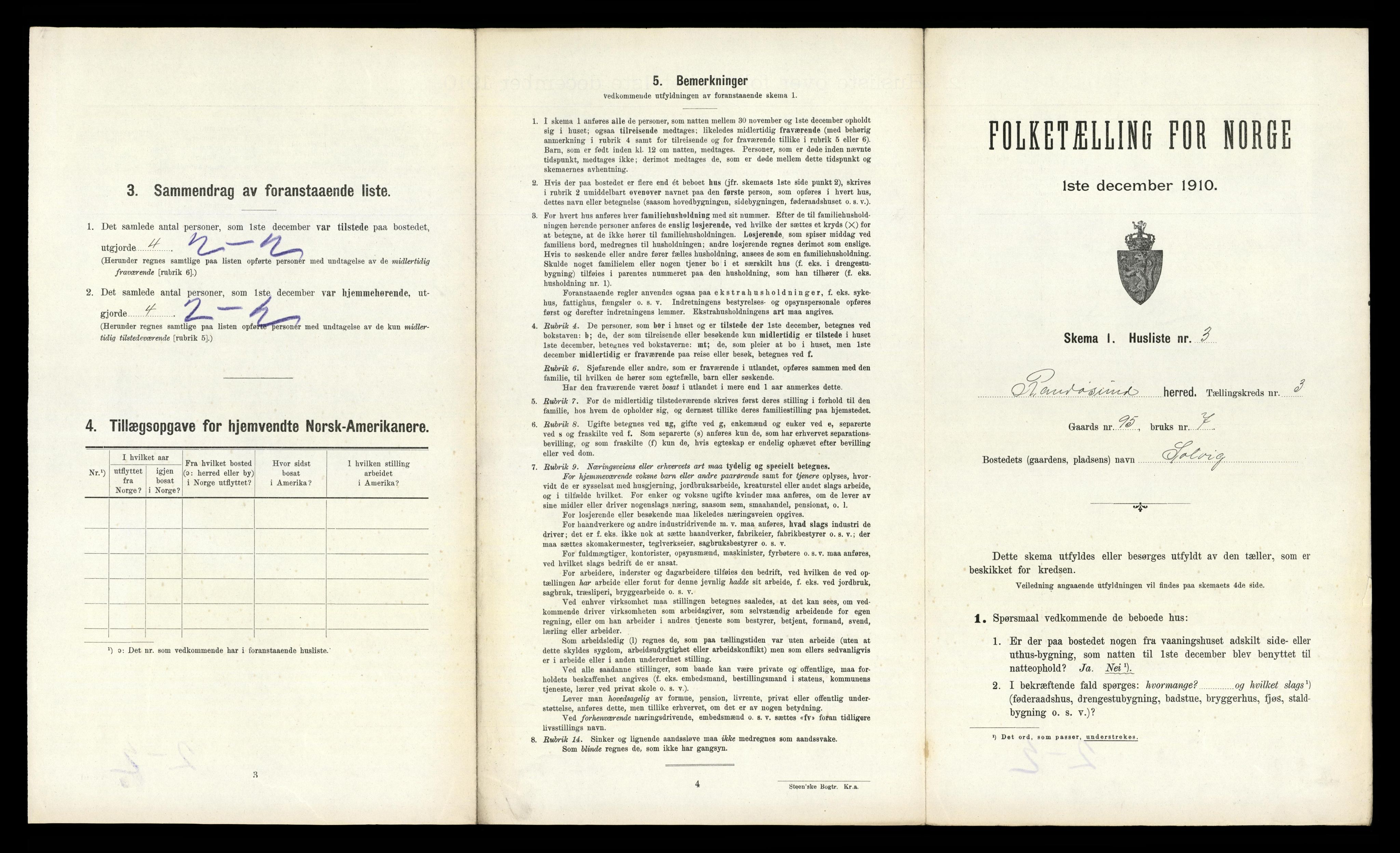 RA, 1910 census for Randesund, 1910, p. 188