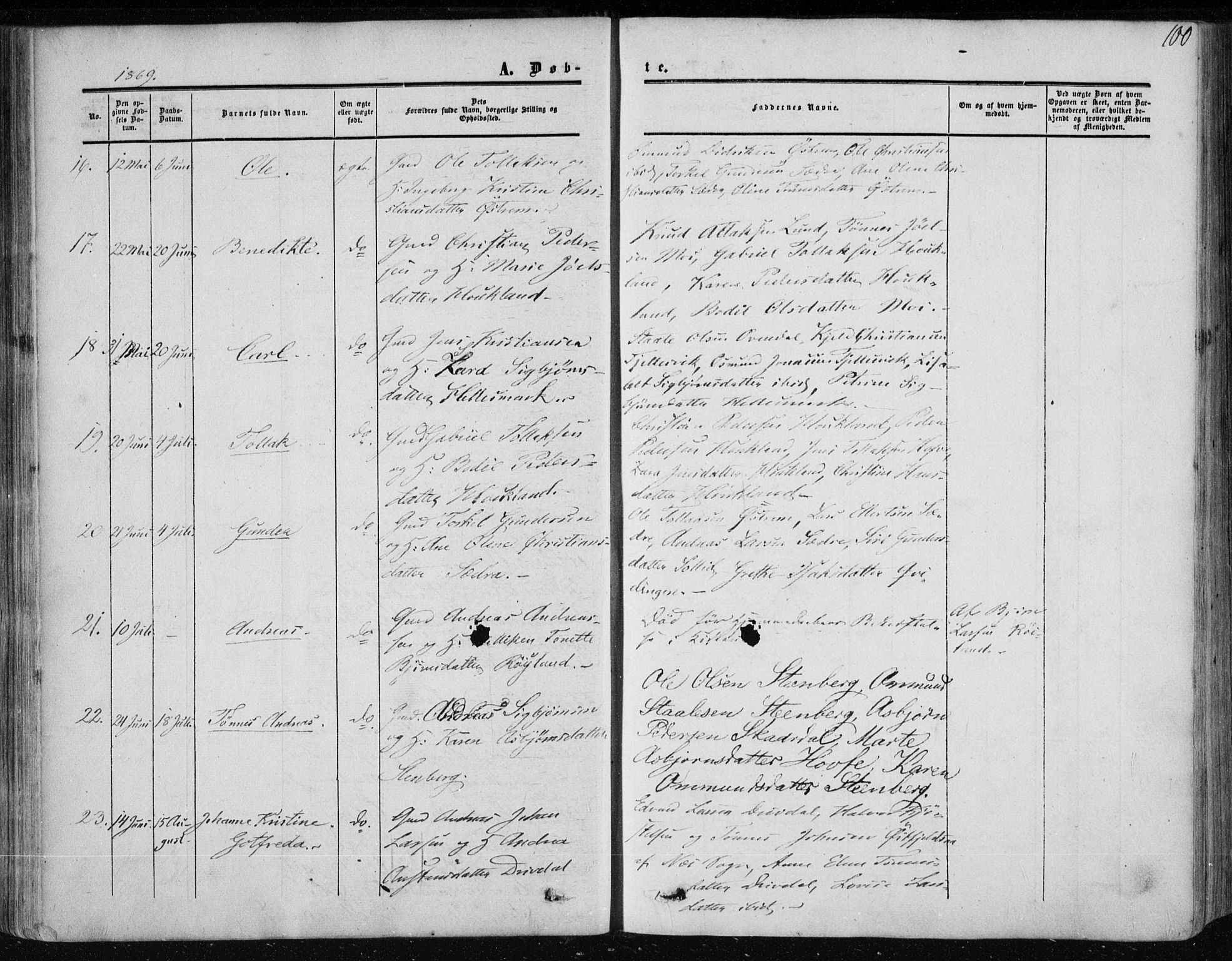 Lund sokneprestkontor, AV/SAST-A-101809/S06/L0009: Parish register (official) no. A 8, 1853-1877, p. 100