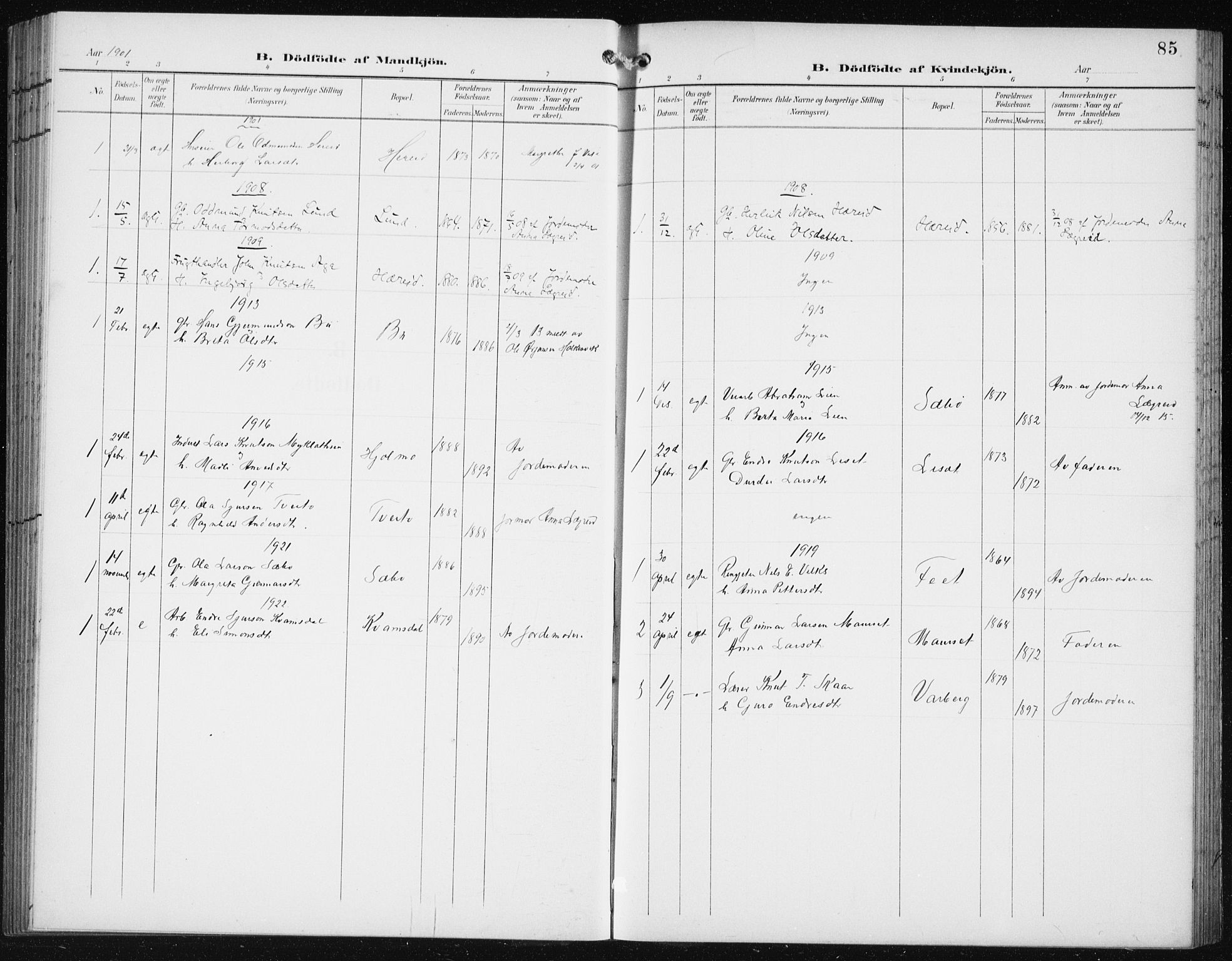 Ullensvang sokneprestembete, SAB/A-78701/H/Hab: Parish register (copy) no. C  3, 1899-1932, p. 85