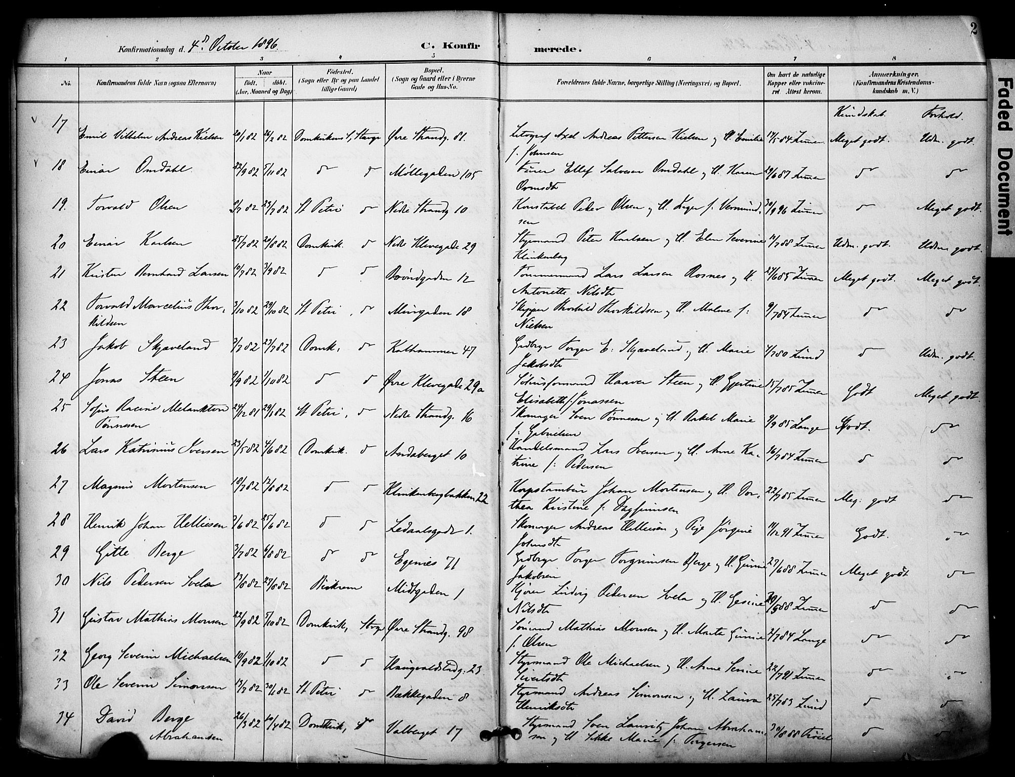 Domkirken sokneprestkontor, AV/SAST-A-101812/001/30/30BA/L0031: Parish register (official) no. A 30, 1896-1916, p. 2