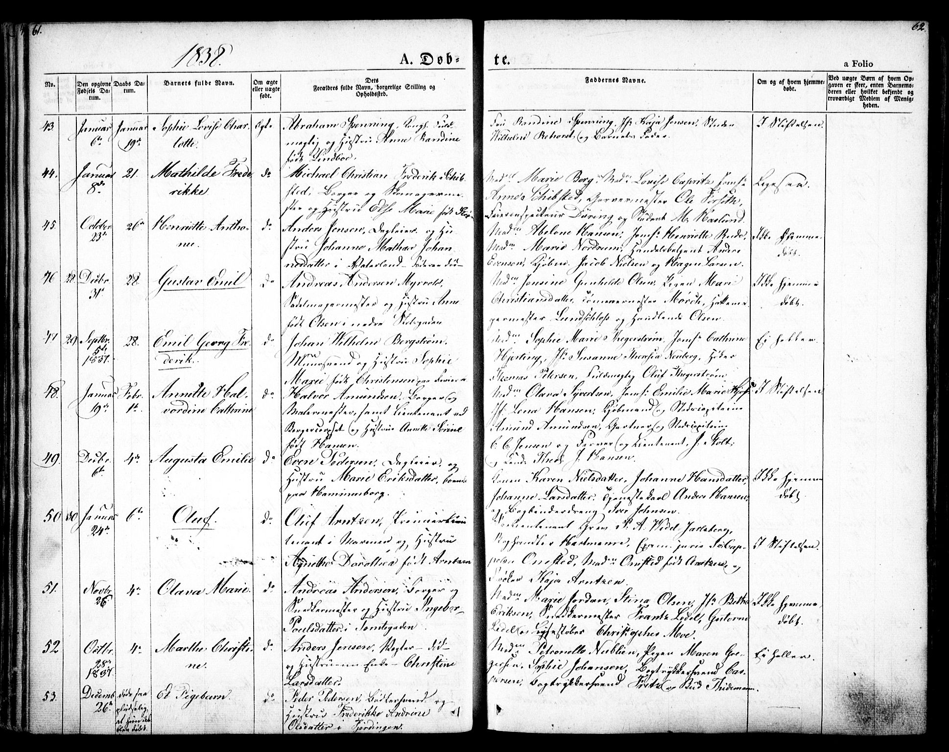 Oslo domkirke Kirkebøker, AV/SAO-A-10752/F/Fa/L0012: Parish register (official) no. 12, 1837-1845, p. 61-62