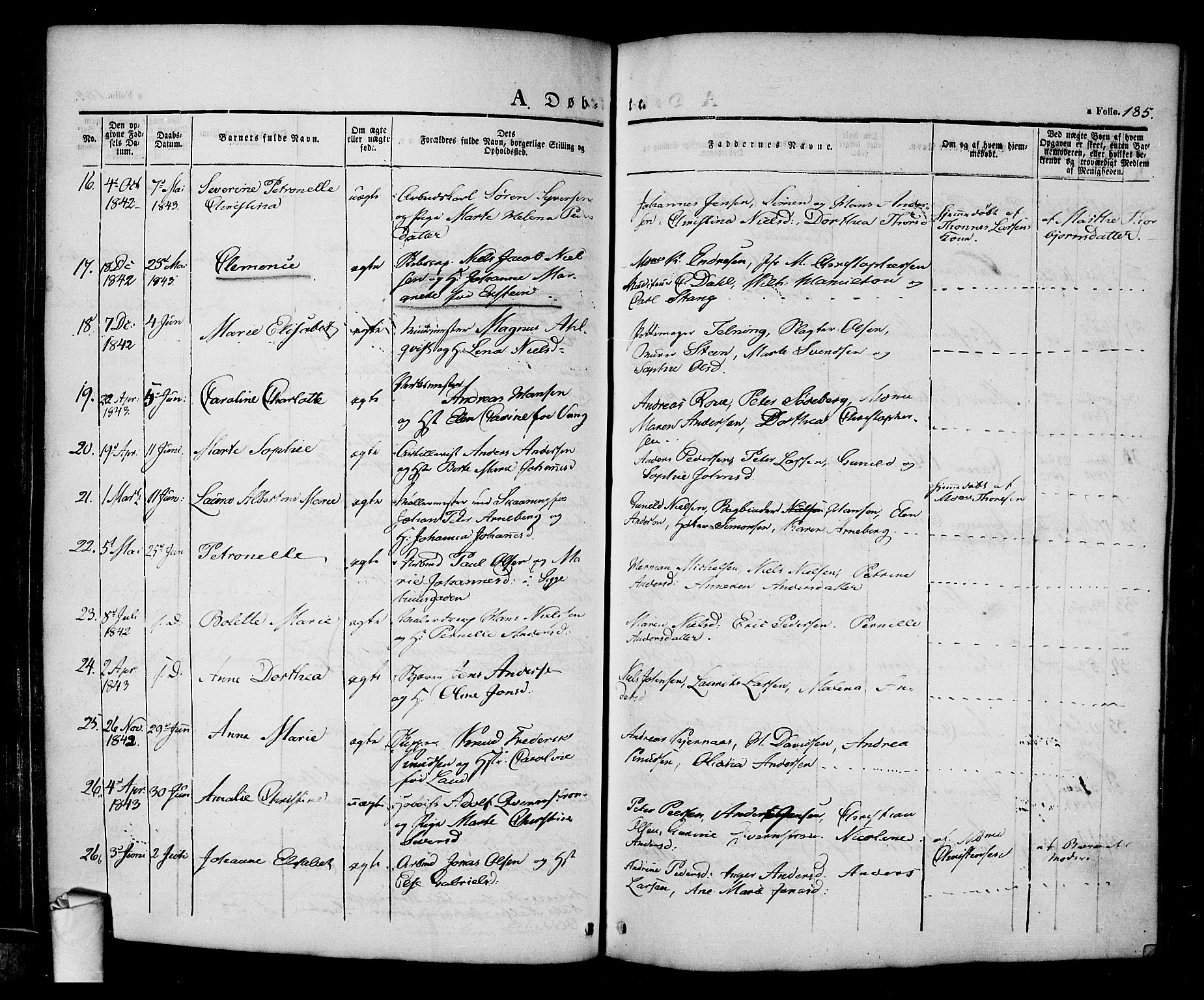 Halden prestekontor Kirkebøker, SAO/A-10909/F/Fa/L0005: Parish register (official) no. I 5, 1834-1845, p. 185