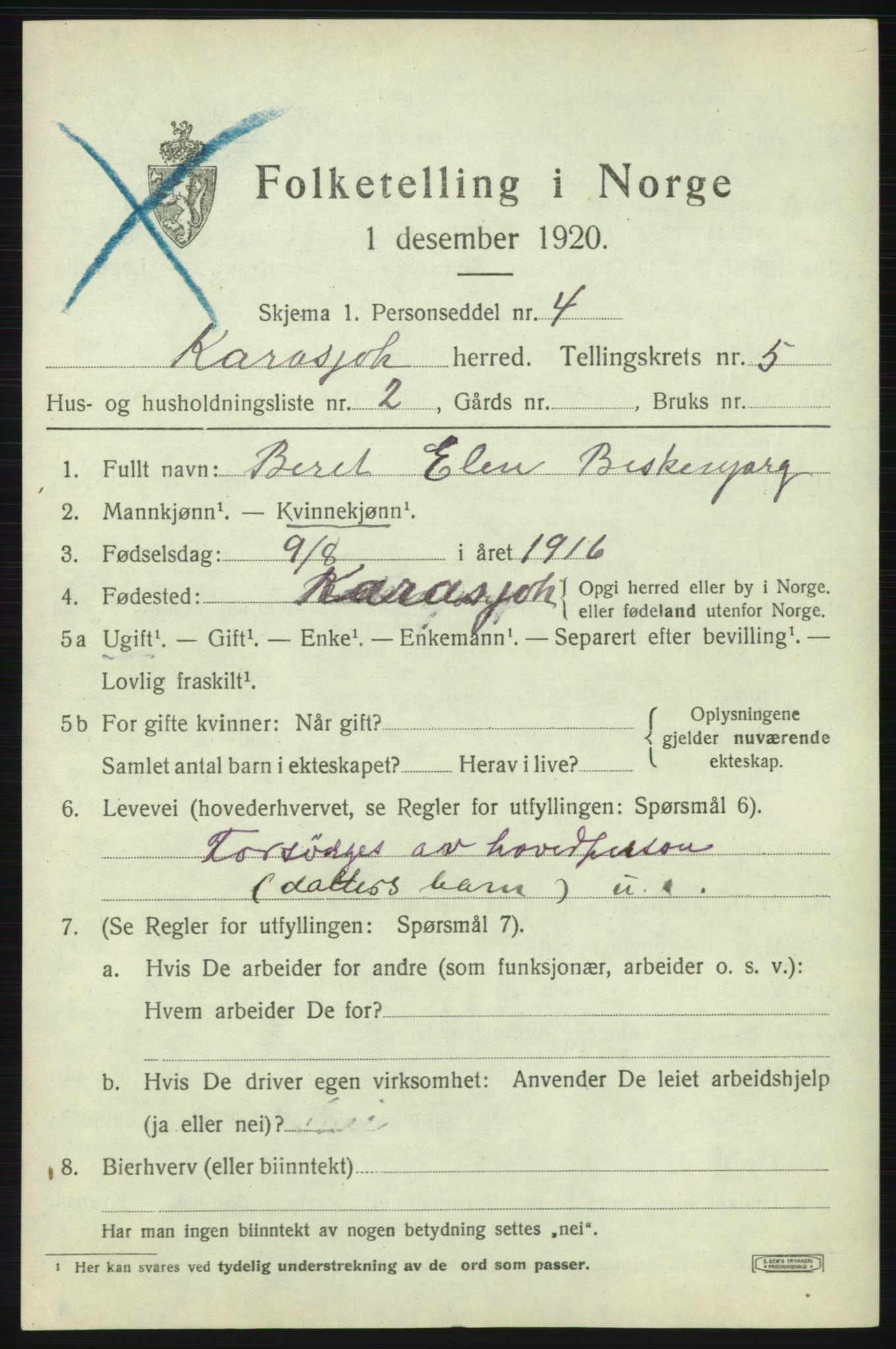 SATØ, 1920 census for Karasjok, 1920, p. 1796