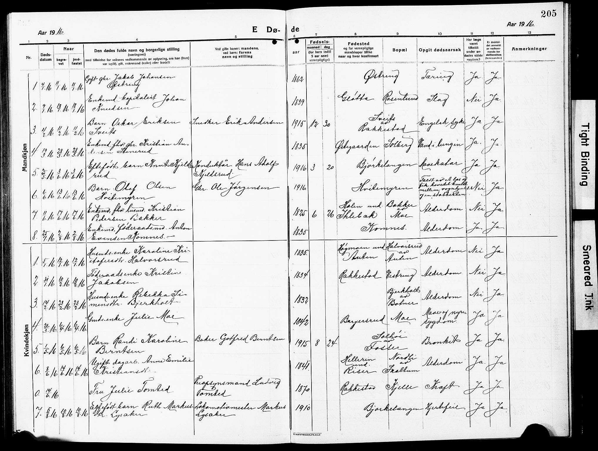 Høland prestekontor Kirkebøker, AV/SAO-A-10346a/G/Ga/L0008: Parish register (copy) no. I 8, 1915-1929, p. 205