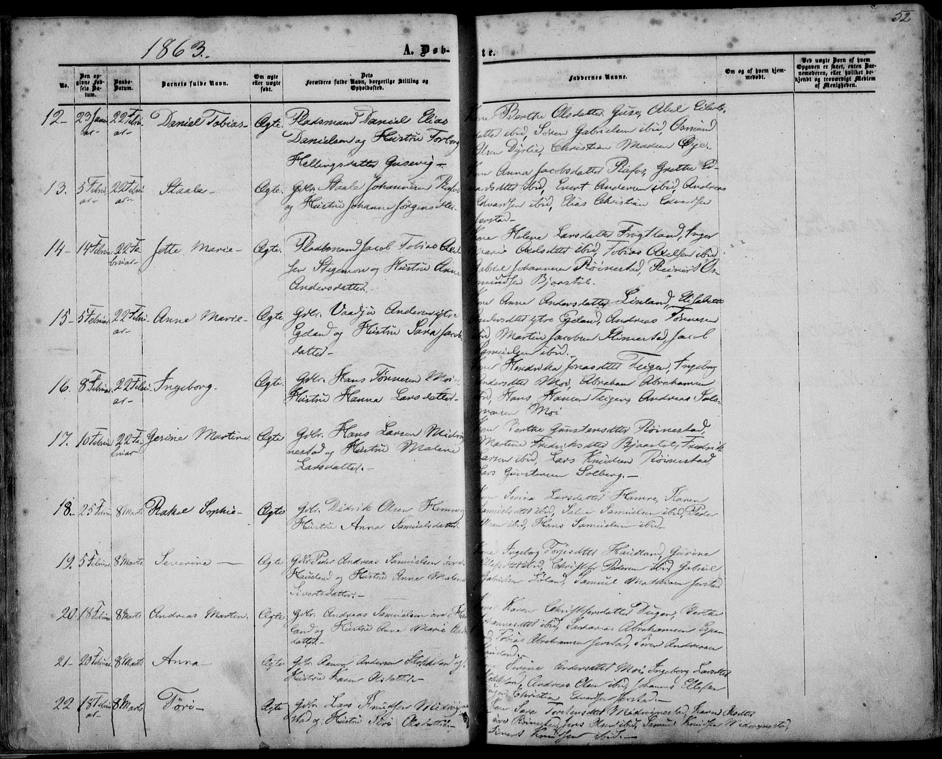 Kvinesdal sokneprestkontor, SAK/1111-0026/F/Fa/Fab/L0006: Parish register (official) no. A 6, 1857-1869, p. 52