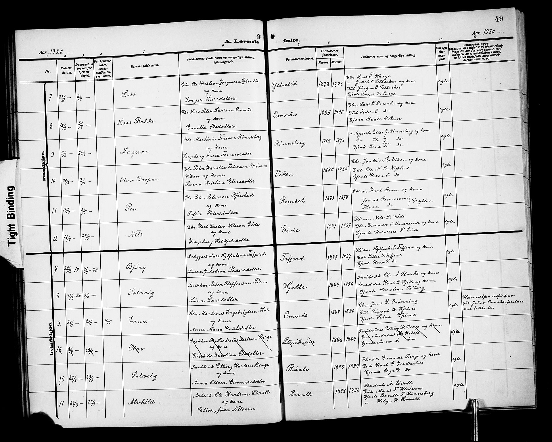 Ministerialprotokoller, klokkerbøker og fødselsregistre - Møre og Romsdal, SAT/A-1454/519/L0265: Parish register (copy) no. 519C06, 1911-1921, p. 49
