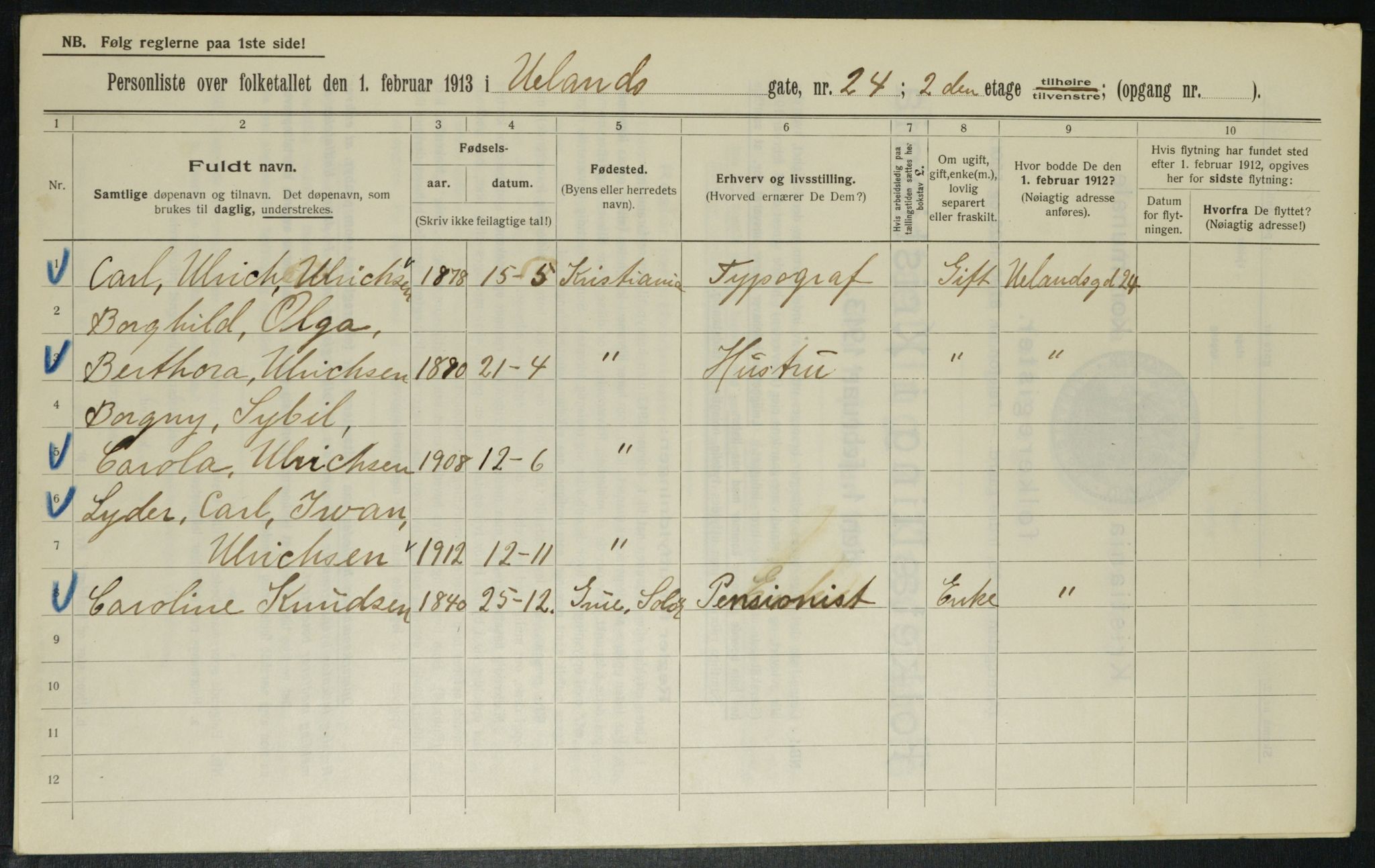 OBA, Municipal Census 1913 for Kristiania, 1913, p. 118647