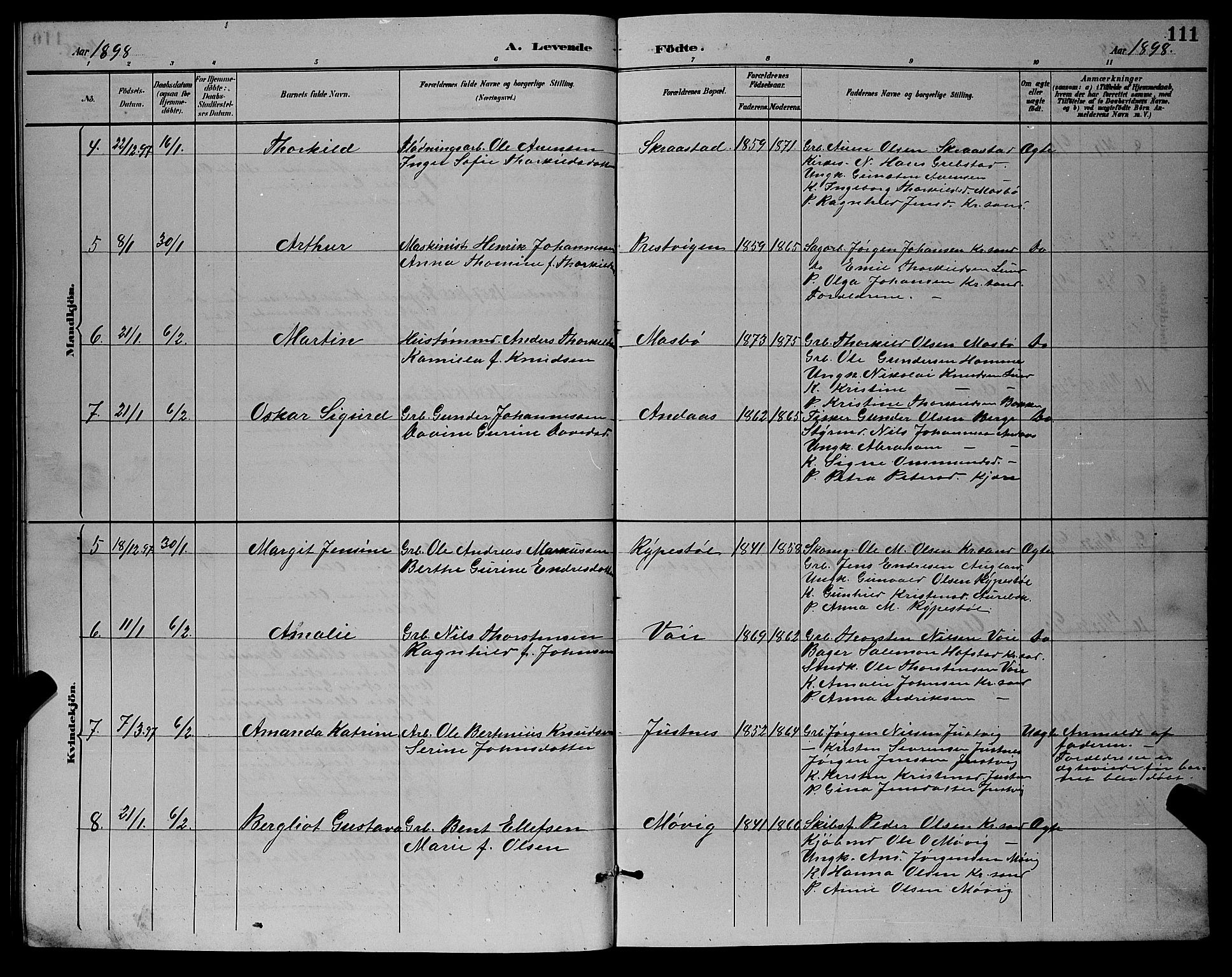 Oddernes sokneprestkontor, AV/SAK-1111-0033/F/Fb/Fba/L0008: Parish register (copy) no. B 8, 1887-1898, p. 111