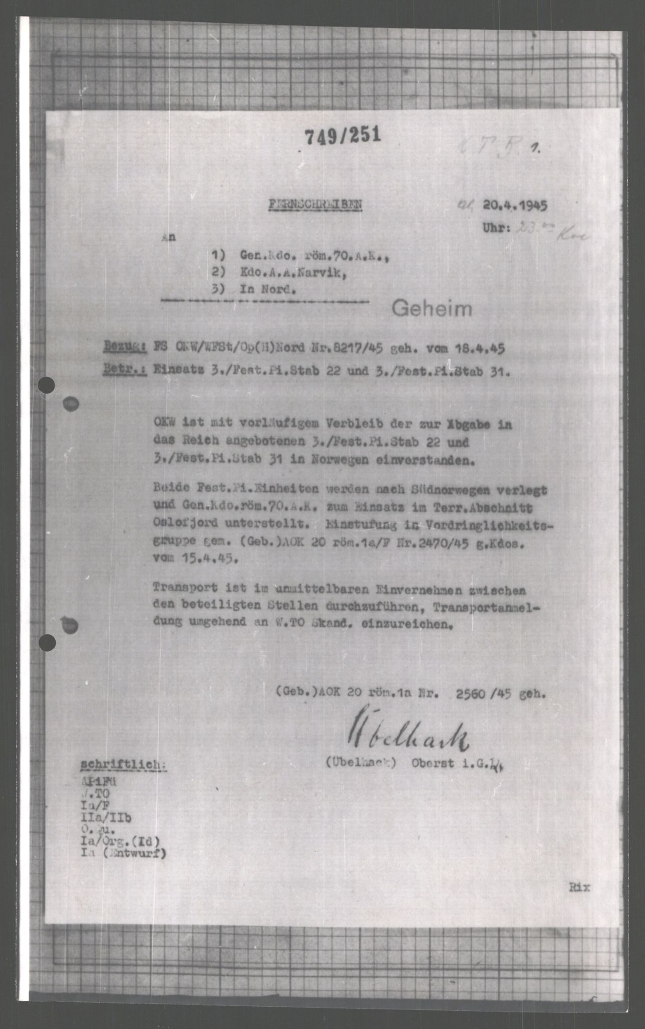 Forsvarets Overkommando. 2 kontor. Arkiv 11.4. Spredte tyske arkivsaker, AV/RA-RAFA-7031/D/Dar/Dara/L0004: Krigsdagbøker for 20. Gebirgs-Armee-Oberkommando (AOK 20), 1945, p. 671