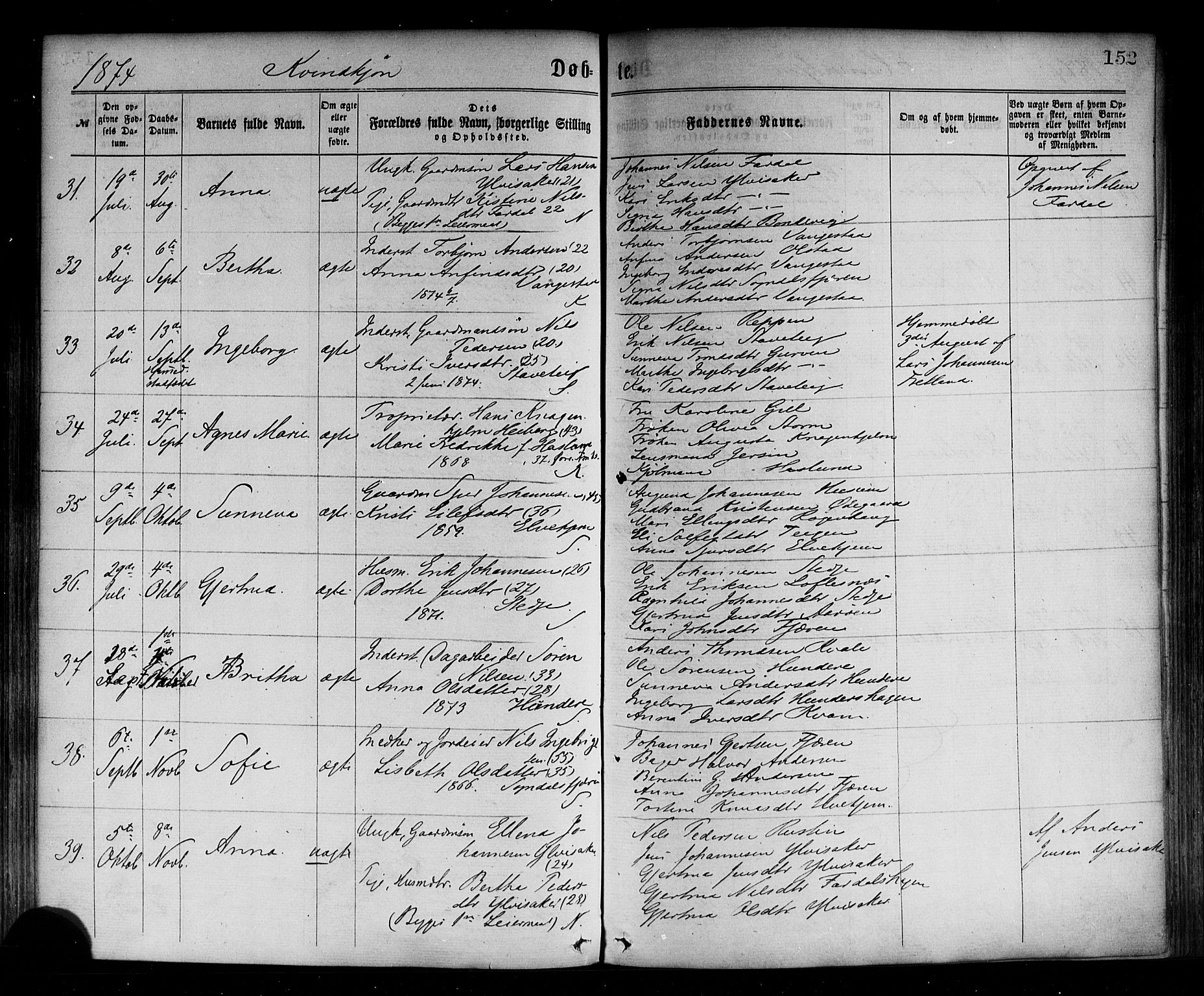 Sogndal sokneprestembete, AV/SAB-A-81301/H/Haa/Haaa/L0014: Parish register (official) no. A 14, 1864-1877, p. 152