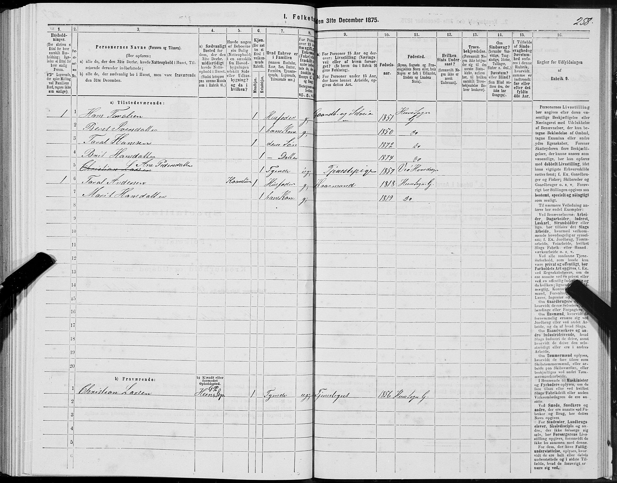 SAT, 1875 census for 1539P Grytten, 1875, p. 3258