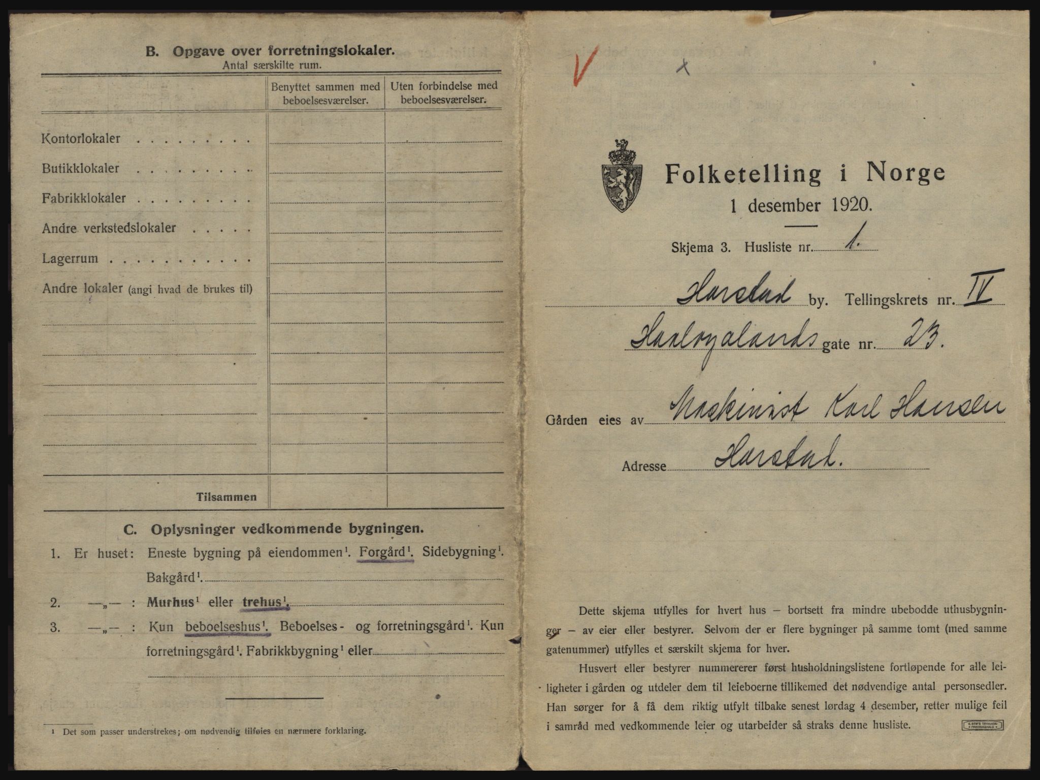 SATØ, 1920 census for Harstad, 1920, p. 377