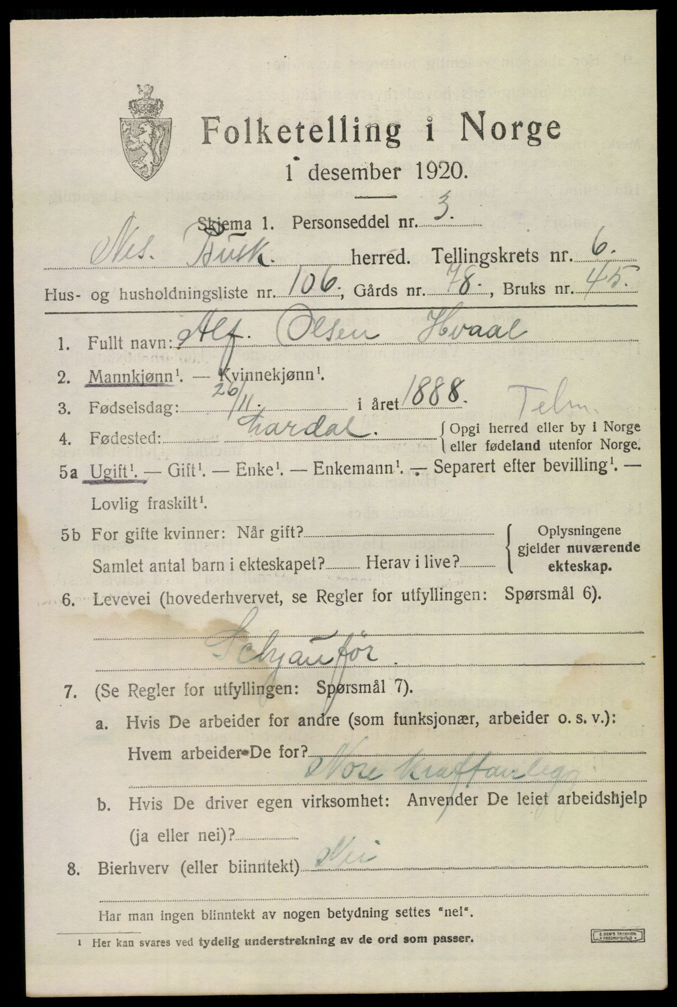 SAKO, 1920 census for Nes (Buskerud), 1920, p. 4340