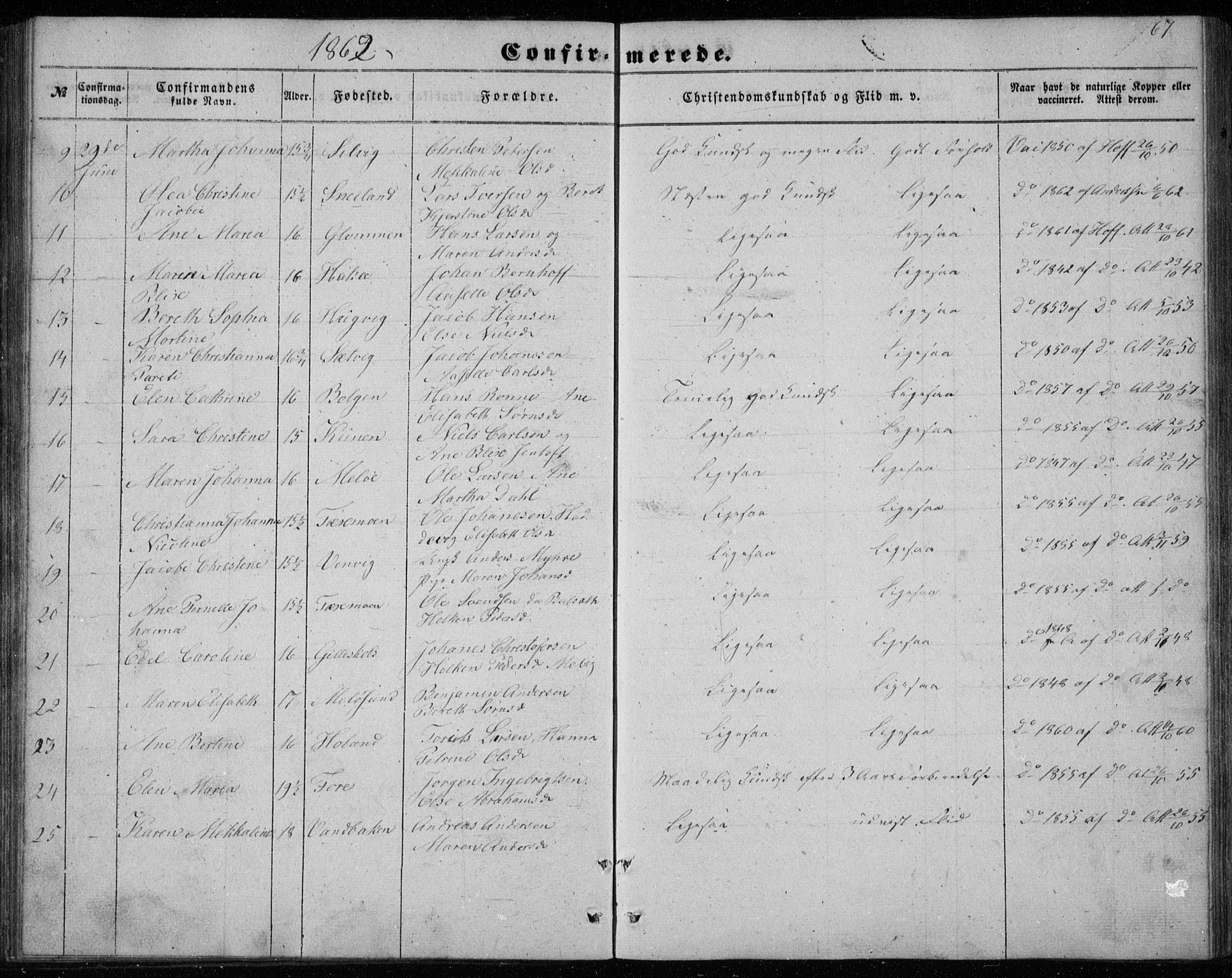 Ministerialprotokoller, klokkerbøker og fødselsregistre - Nordland, SAT/A-1459/843/L0633: Parish register (copy) no. 843C02, 1853-1873, p. 67