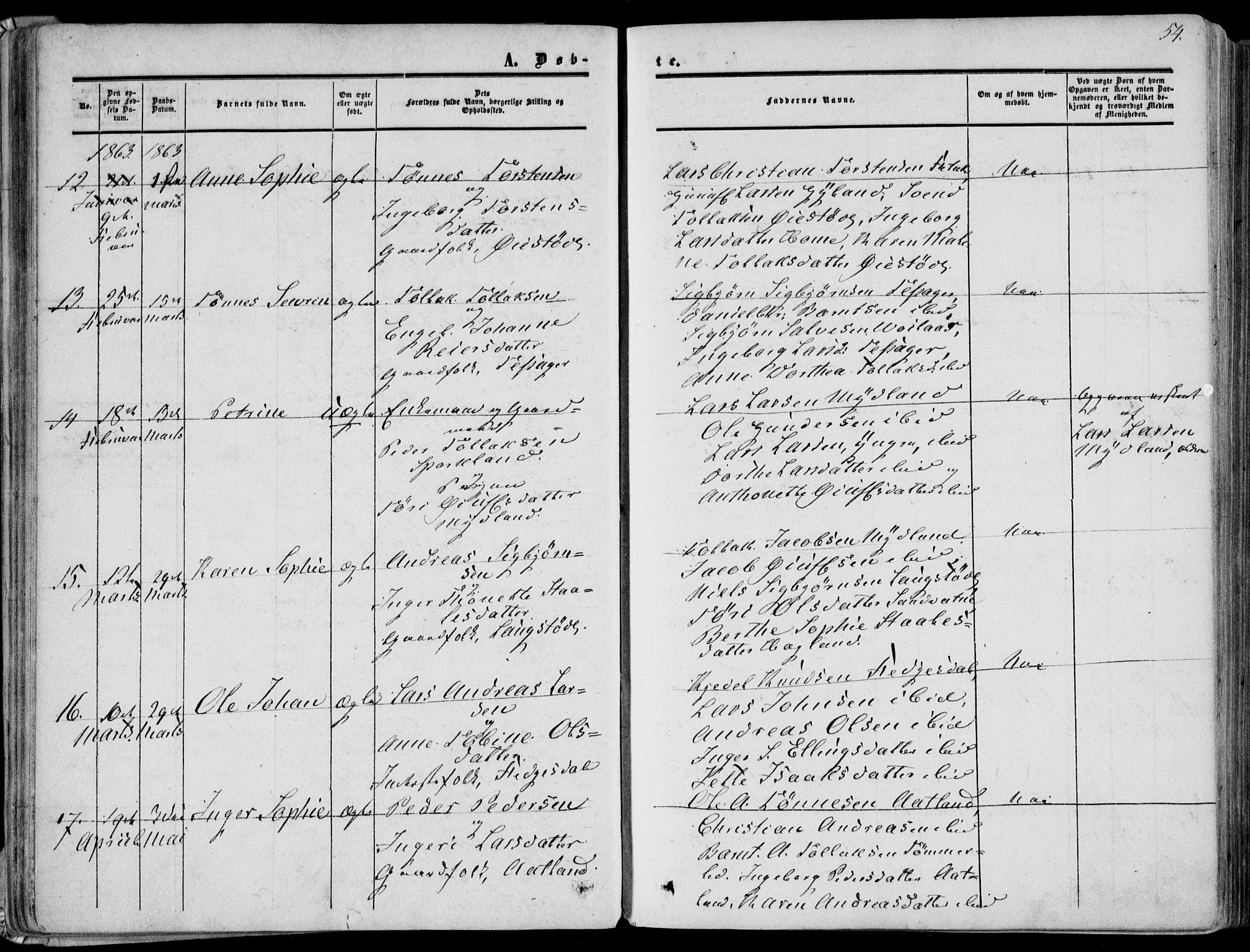 Bakke sokneprestkontor, AV/SAK-1111-0002/F/Fa/Fab/L0002: Parish register (official) no. A 2, 1855-1884, p. 54