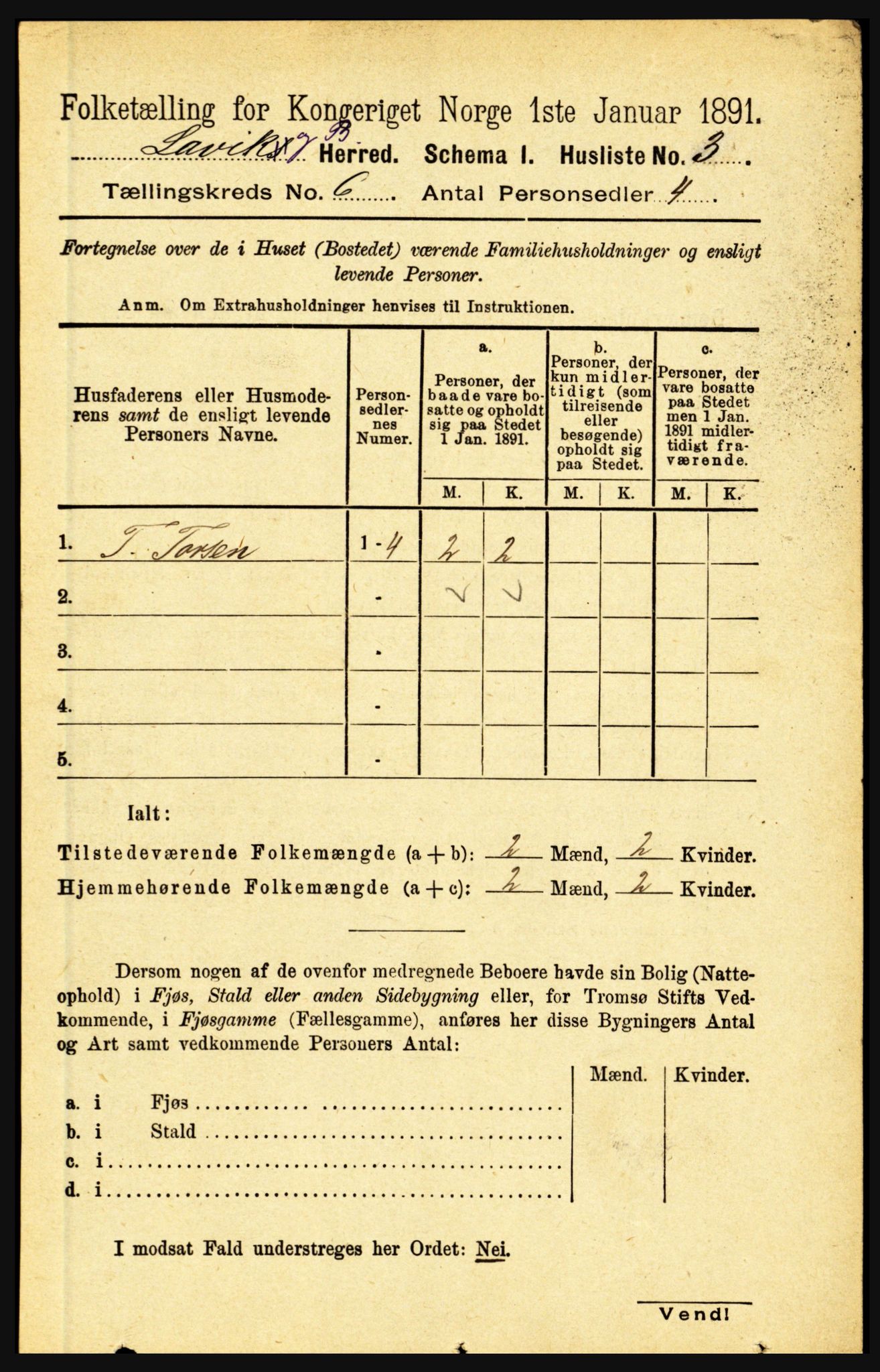 RA, 1891 census for 1415 Lavik og Brekke, 1891, p. 1104