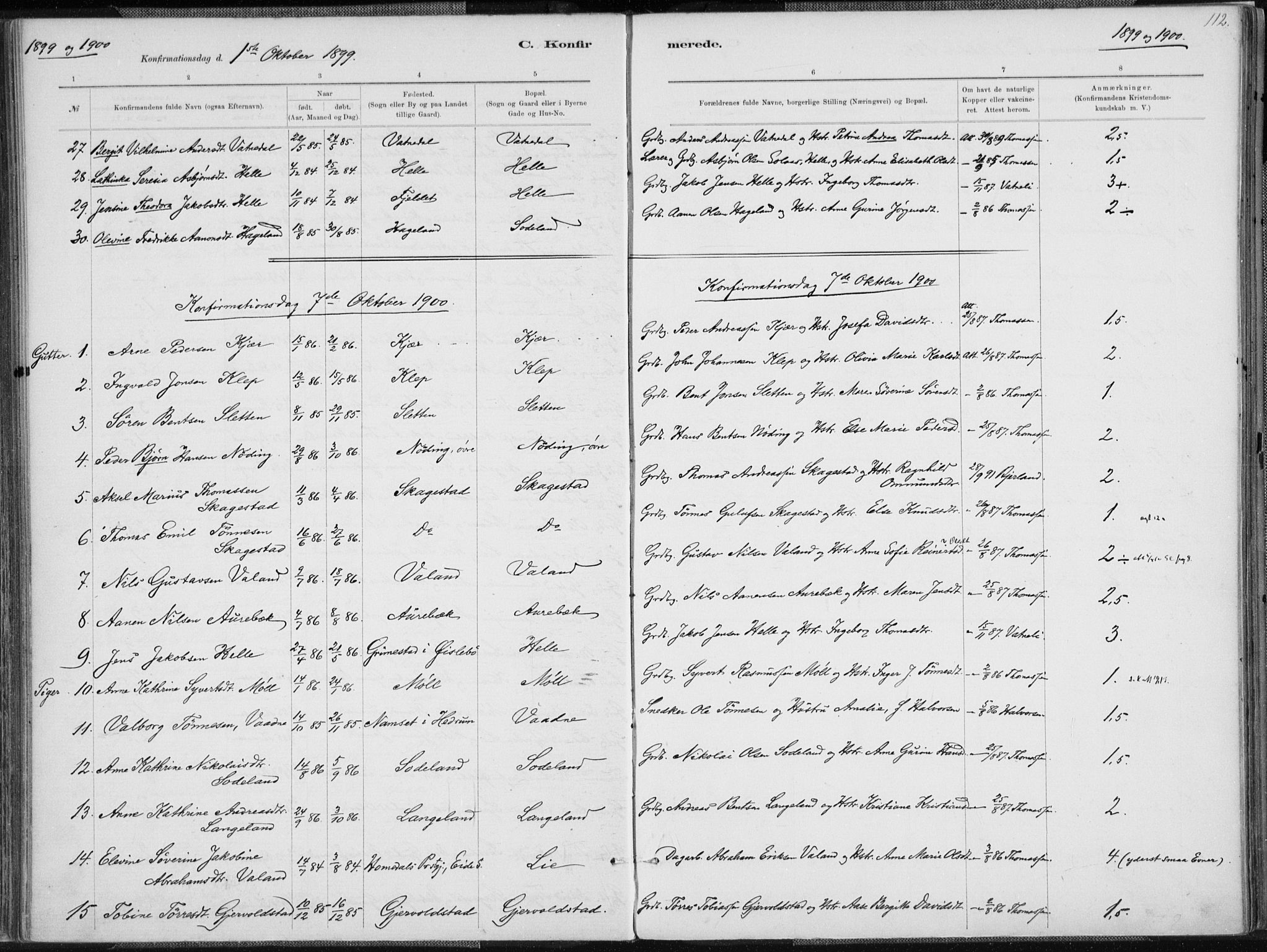 Holum sokneprestkontor, SAK/1111-0022/F/Fa/Faa/L0007: Parish register (official) no. A 7, 1884-1907, p. 112