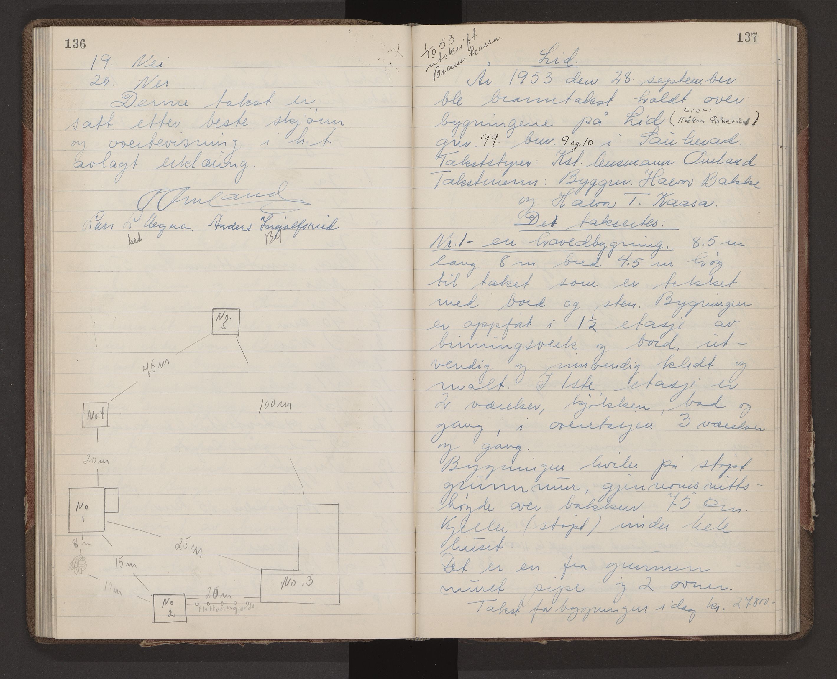 Sauherad lensmannskontor, AV/SAKO-A-571/Y/Yb/Yba/L0008: Branntakstprotokoll, 1952-1955, p. 136-137