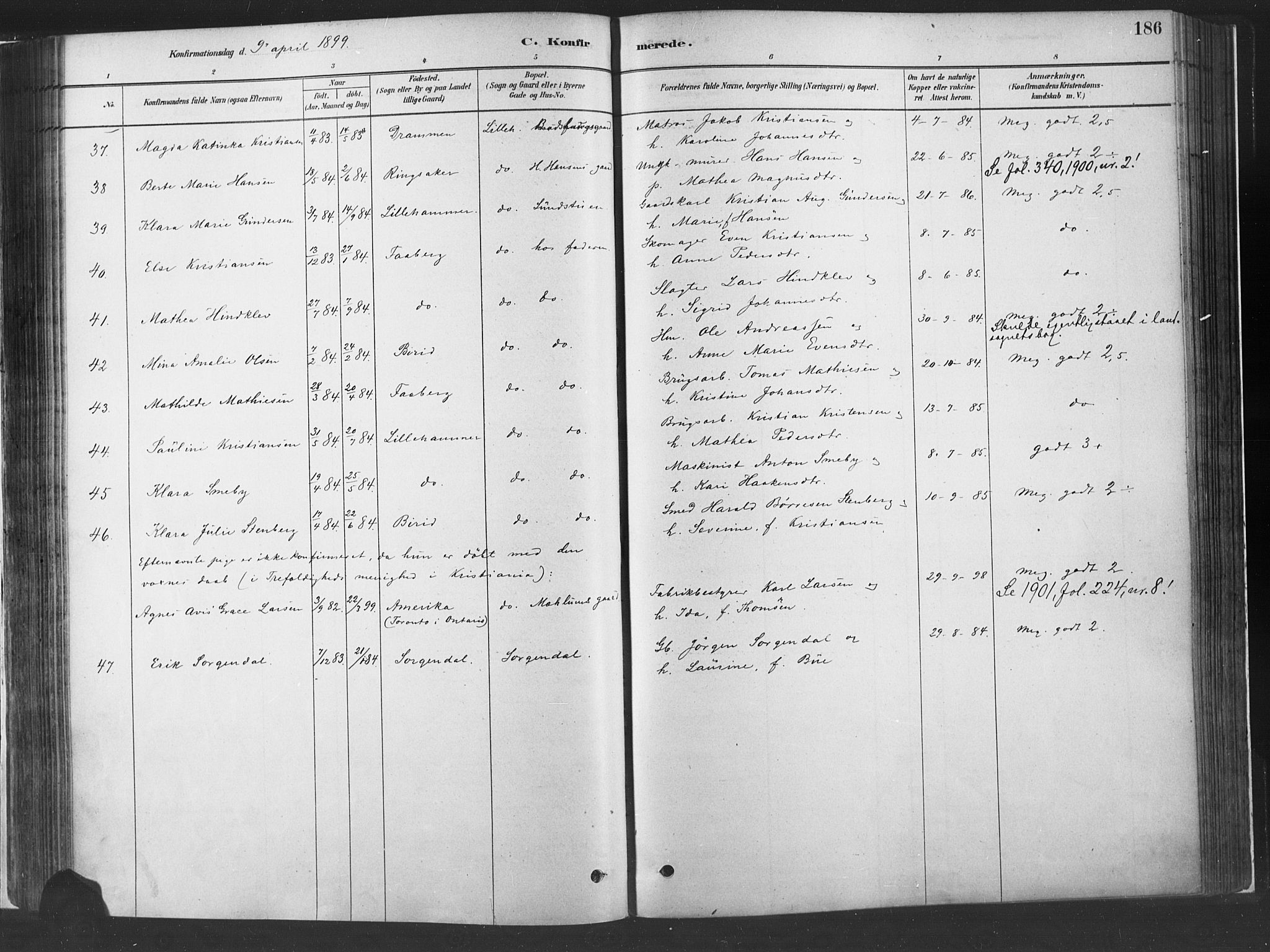 Fåberg prestekontor, SAH/PREST-086/H/Ha/Haa/L0010: Parish register (official) no. 10, 1879-1900, p. 186