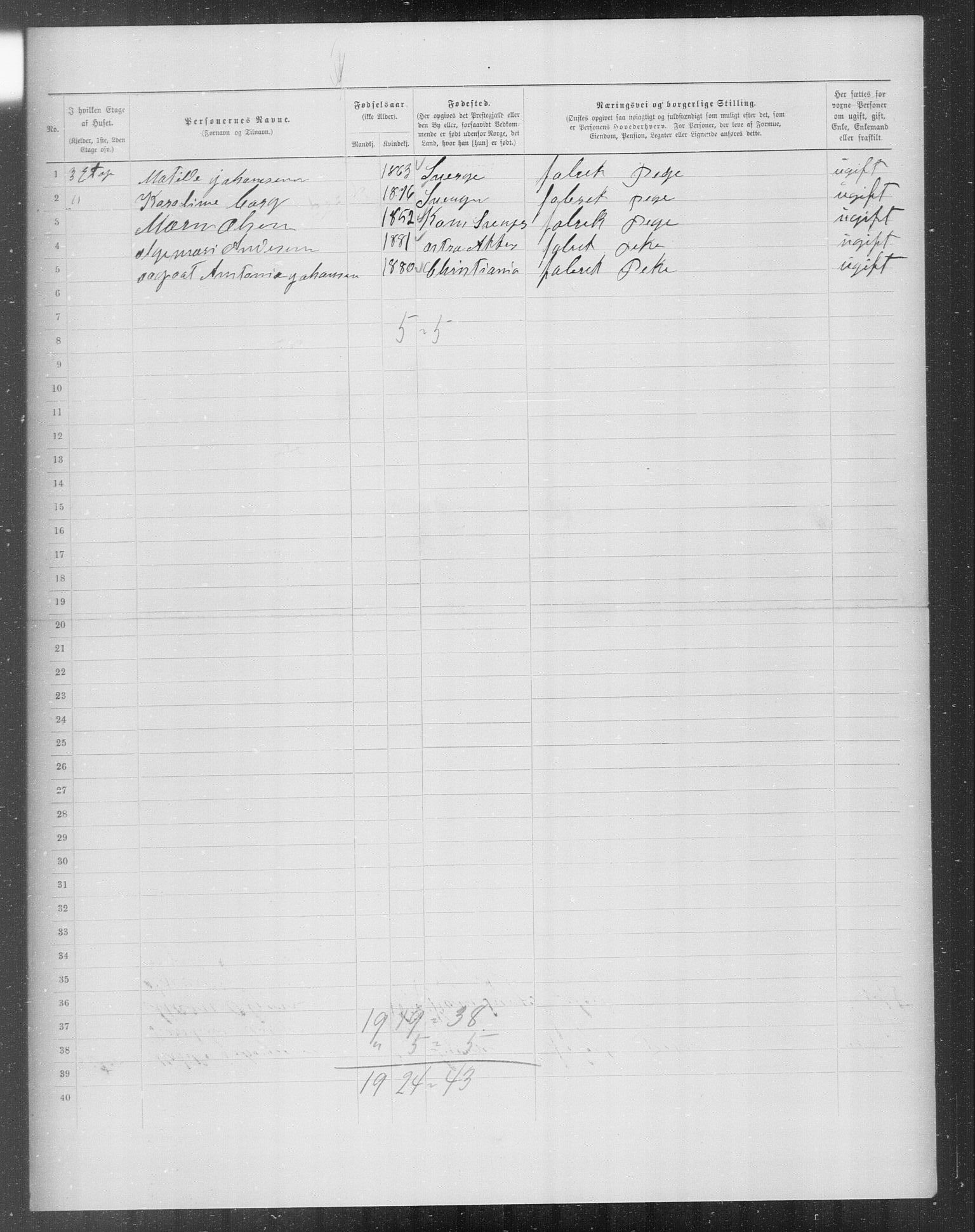 OBA, Municipal Census 1899 for Kristiania, 1899, p. 7107