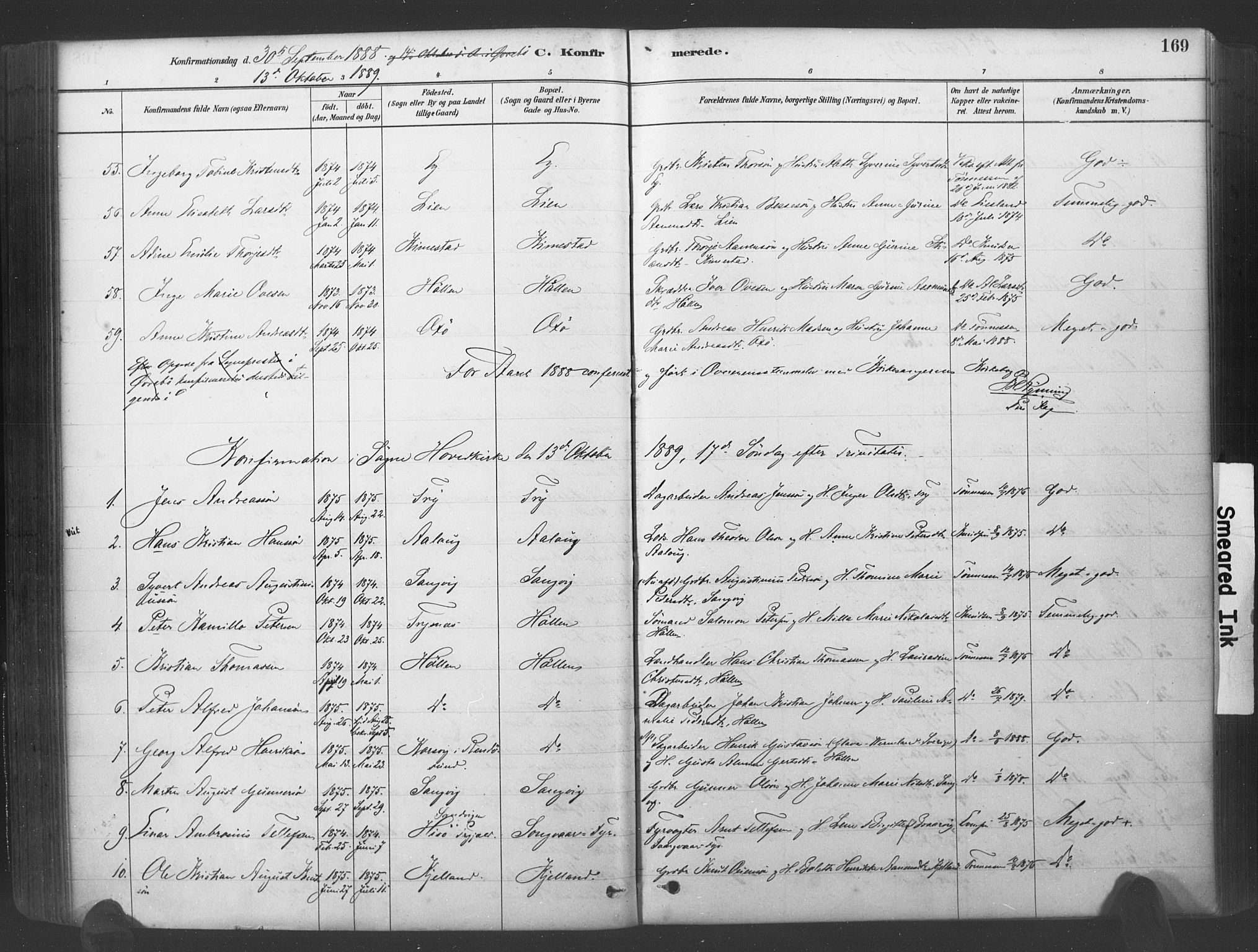 Søgne sokneprestkontor, SAK/1111-0037/F/Fa/Fab/L0012: Parish register (official) no. A 12, 1880-1891, p. 169