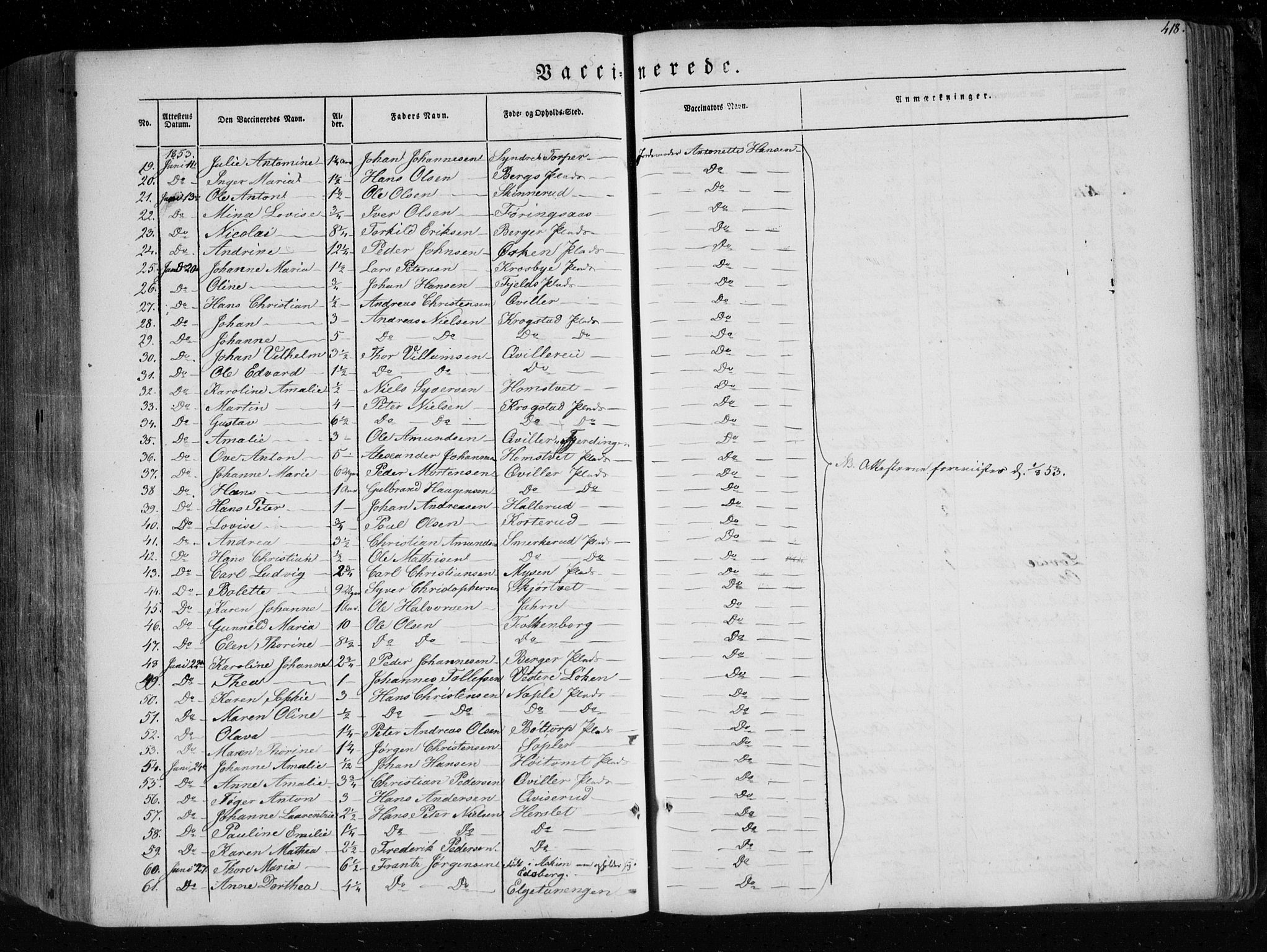 Eidsberg prestekontor Kirkebøker, SAO/A-10905/F/Fa/L0009: Parish register (official) no. I 9, 1849-1856, p. 418