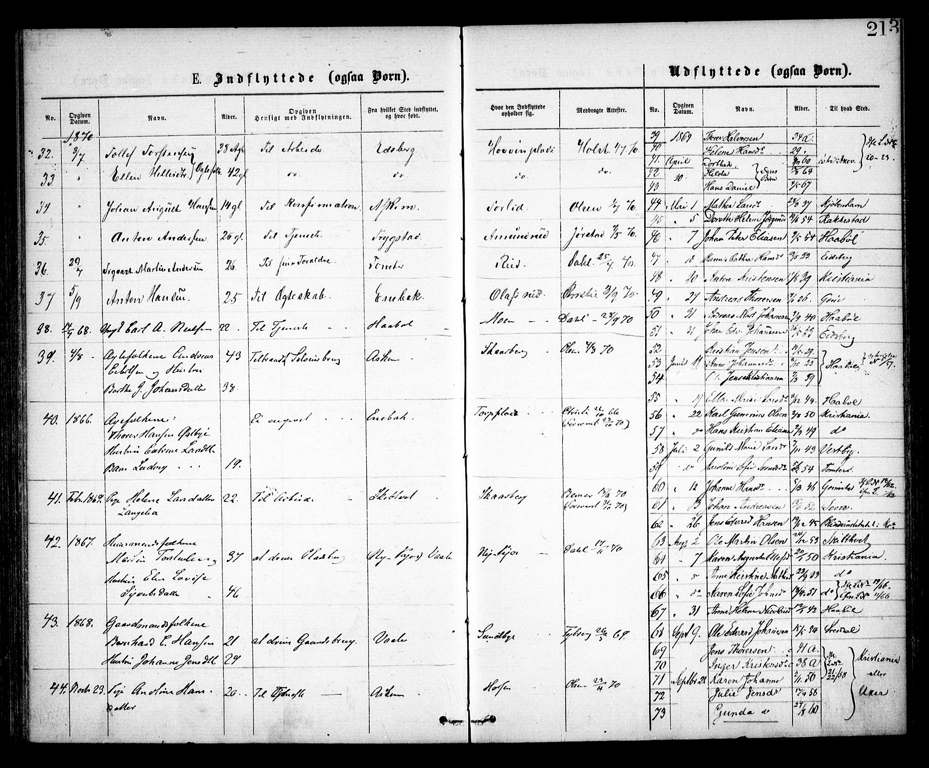 Spydeberg prestekontor Kirkebøker, AV/SAO-A-10924/F/Fa/L0006: Parish register (official) no. I 6, 1863-1874, p. 213