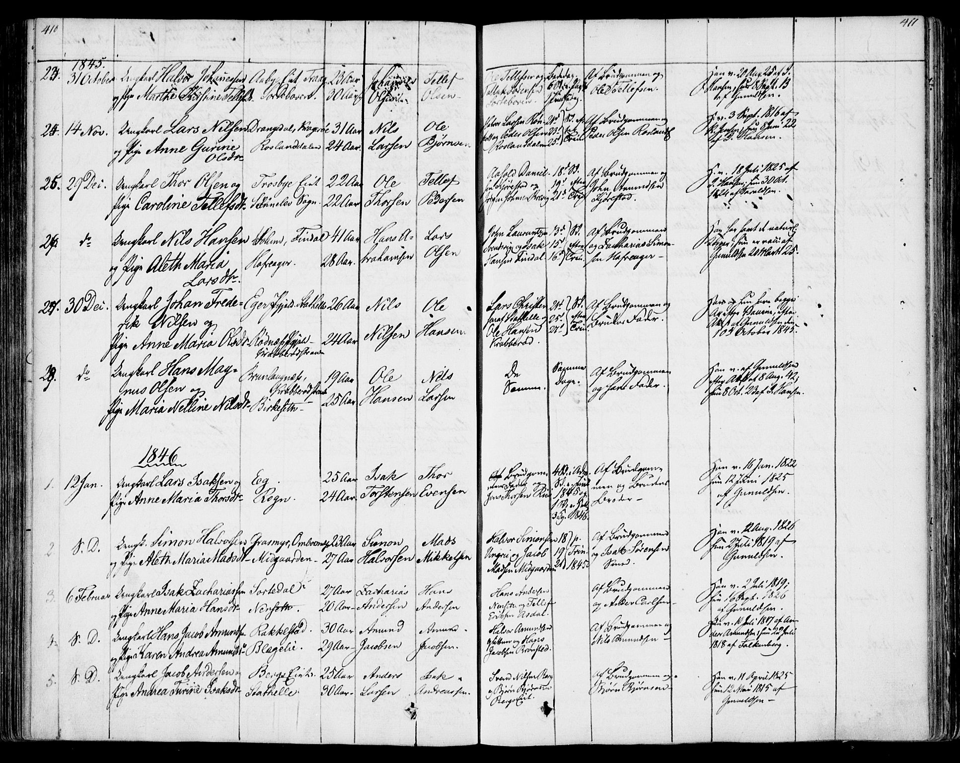 Bamble kirkebøker, SAKO/A-253/F/Fa/L0004: Parish register (official) no. I 4, 1834-1853, p. 410-411