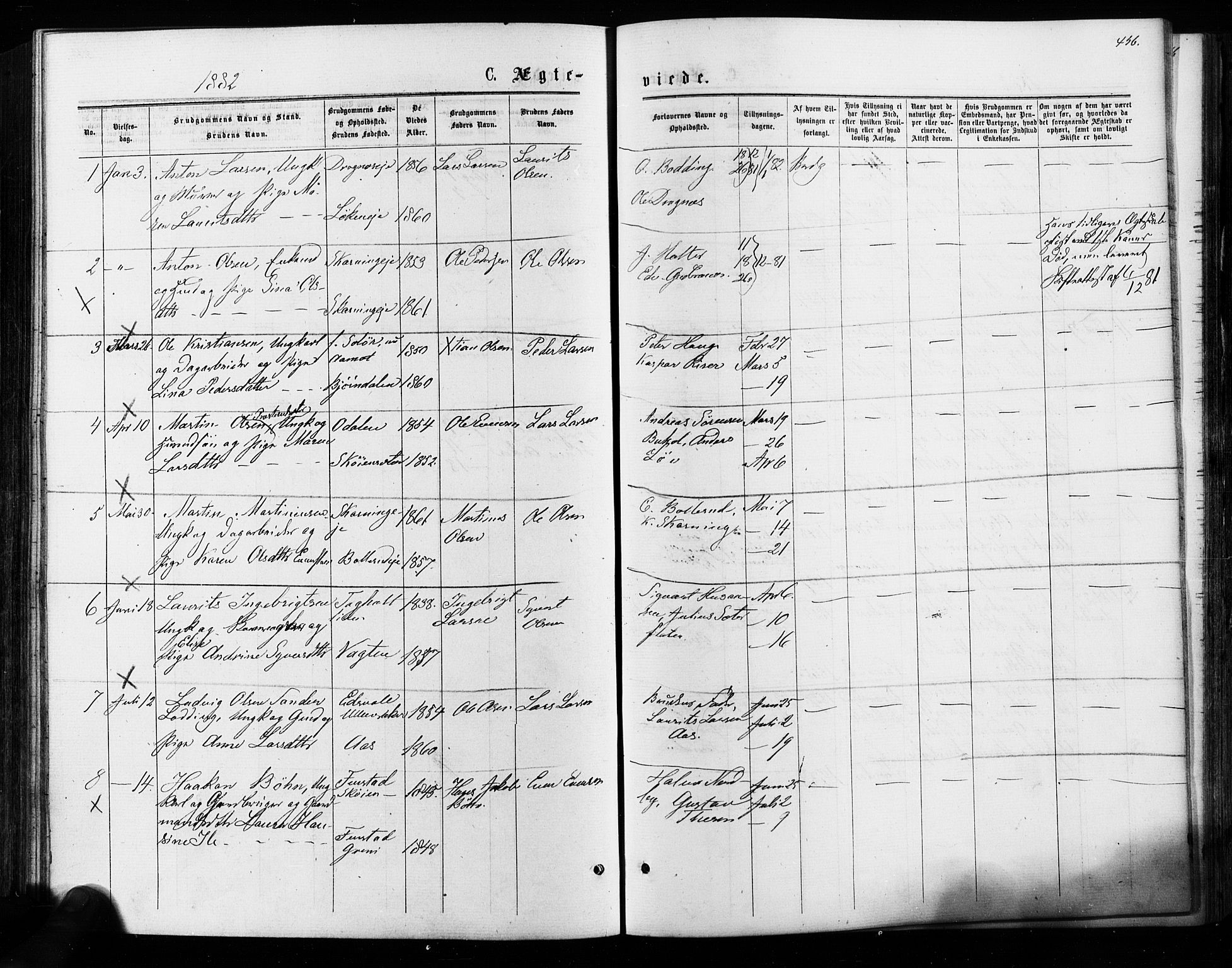Nes prestekontor Kirkebøker, SAO/A-10410/F/Fa/L0009: Parish register (official) no. I 9, 1875-1882, p. 456