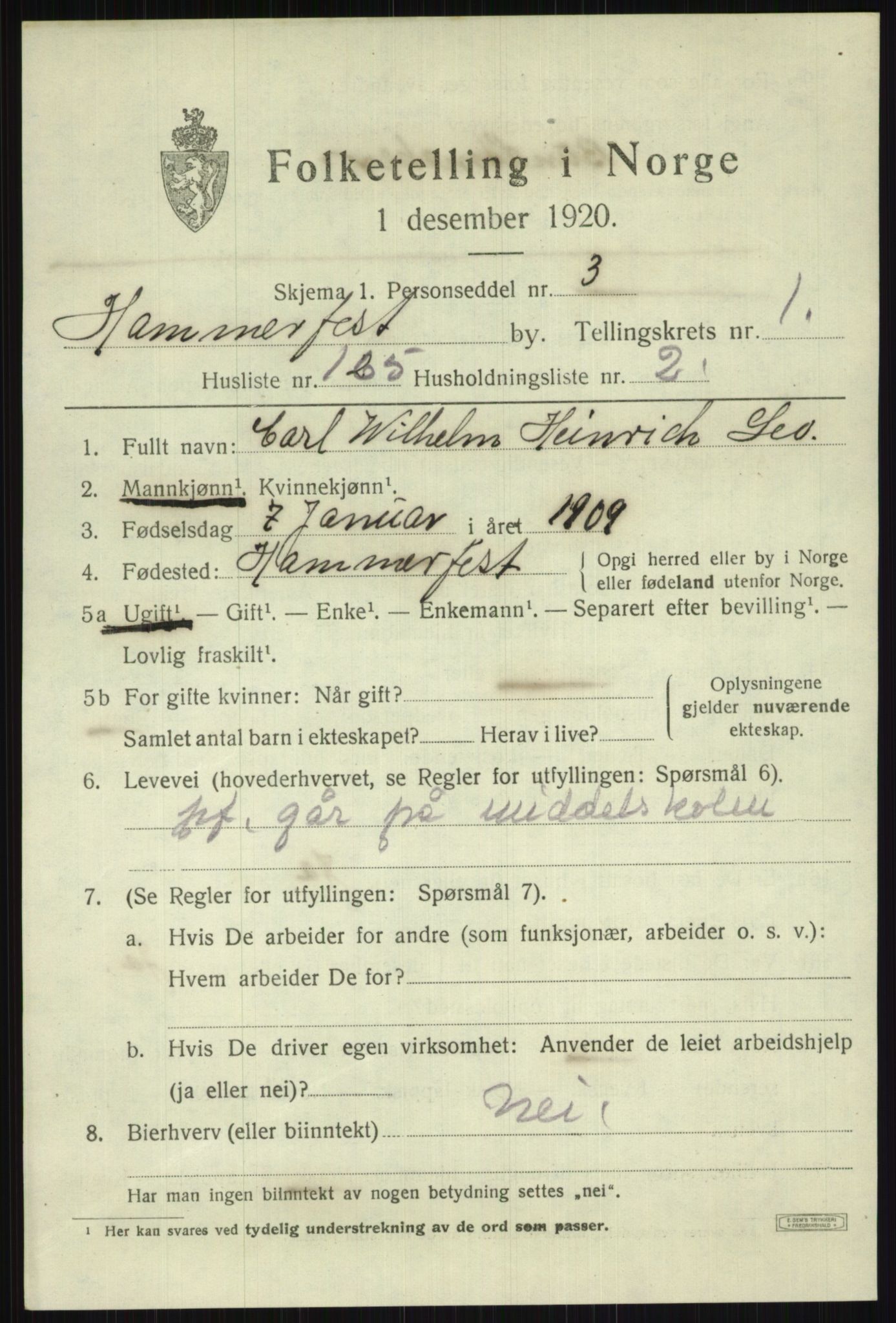 SATØ, 1920 census for Hammerfest, 1920, p. 4767