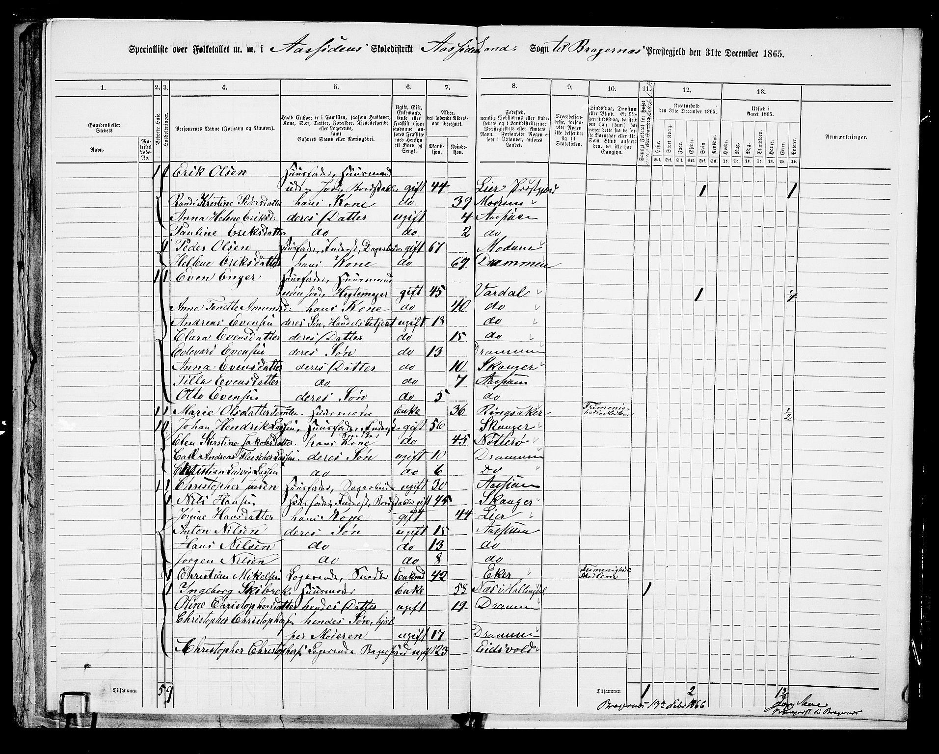 RA, 1865 census for Bragernes/Åssiden, 1865, p. 38