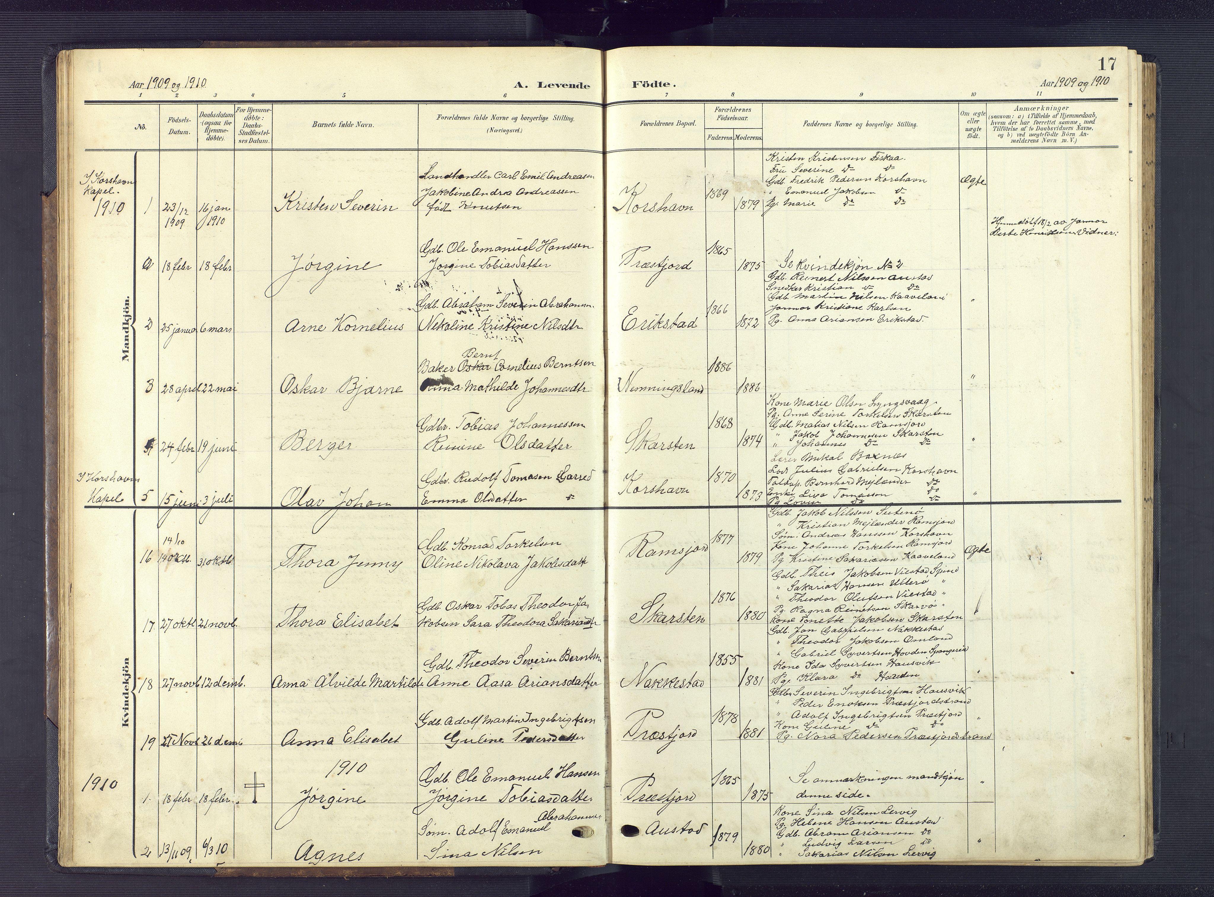 Lyngdal sokneprestkontor, AV/SAK-1111-0029/F/Fb/Fba/L0004: Parish register (copy) no. B 4, 1904-1950, p. 17