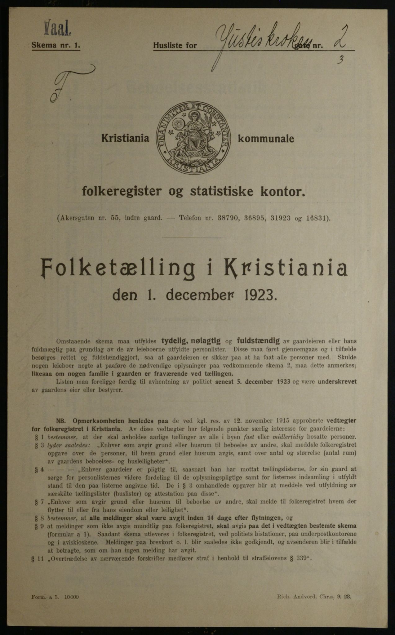 OBA, Municipal Census 1923 for Kristiania, 1923, p. 53540