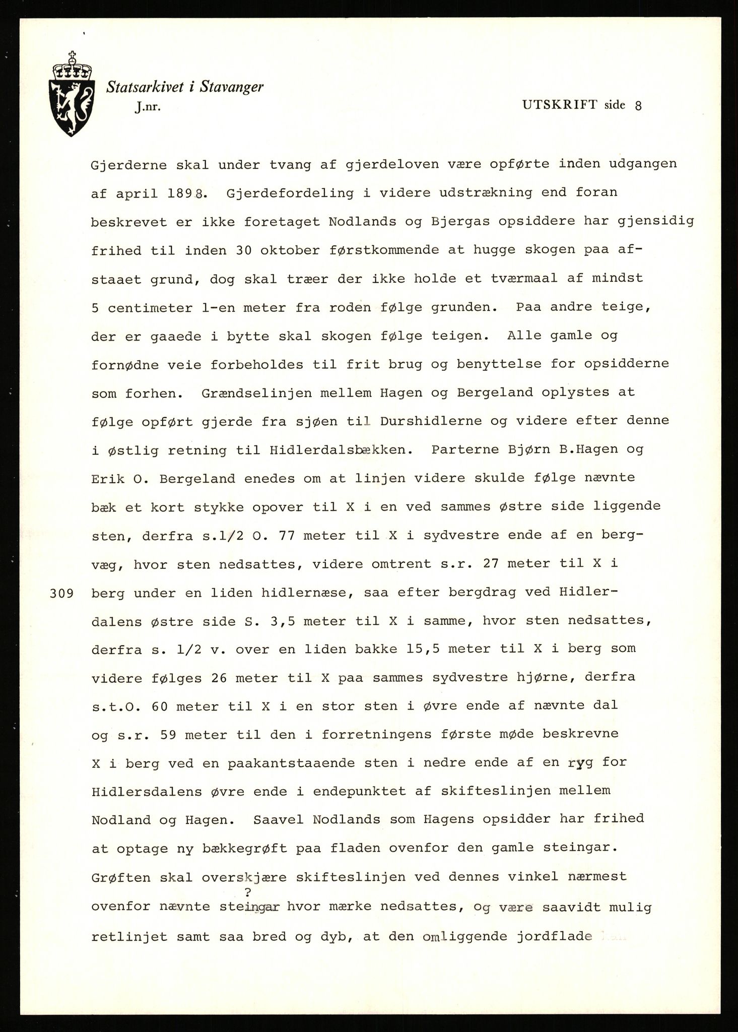 Statsarkivet i Stavanger, AV/SAST-A-101971/03/Y/Yj/L0007: Avskrifter sortert etter gårdsnavn: Berekvam - Birkeland, 1750-1930, p. 229