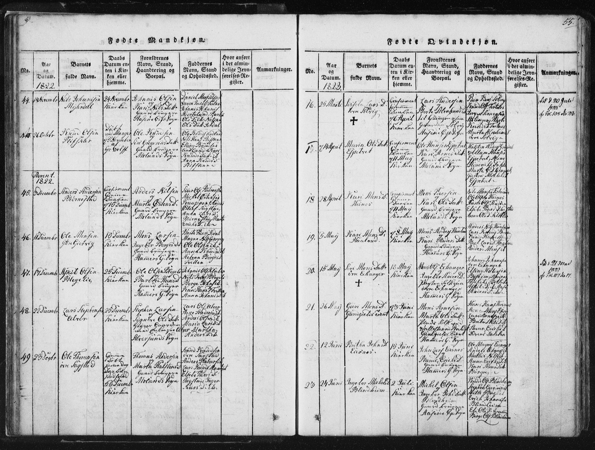 Hamre sokneprestembete, AV/SAB-A-75501/H/Ha/Haa/Haaa/L0010: Parish register (official) no. A 10, 1816-1826, p. 55