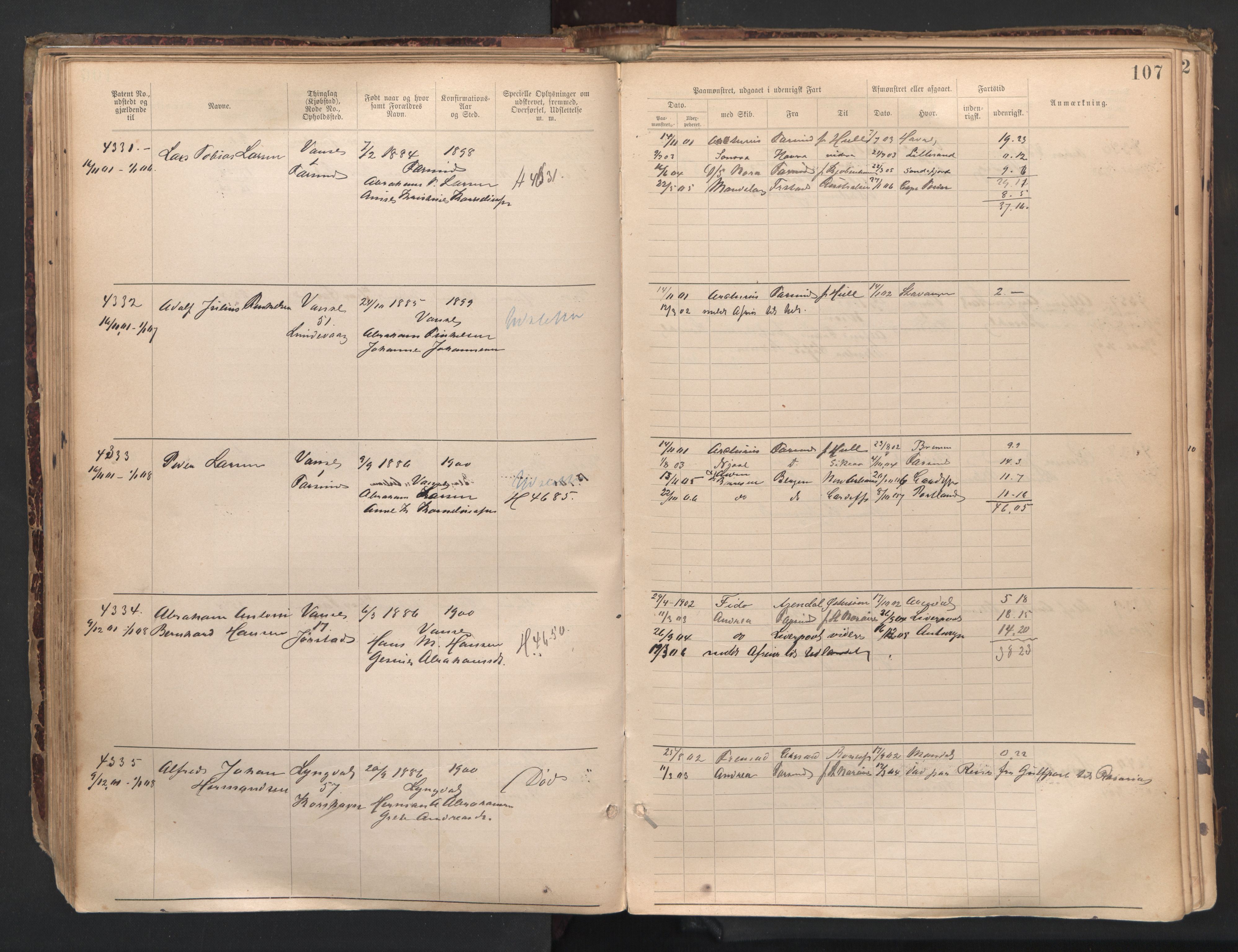 Farsund mønstringskrets, SAK/2031-0017/F/Fa/L0007: Annotasjonsrulle nr 3806-5294 med register, Z-4, 1894-1934, p. 136