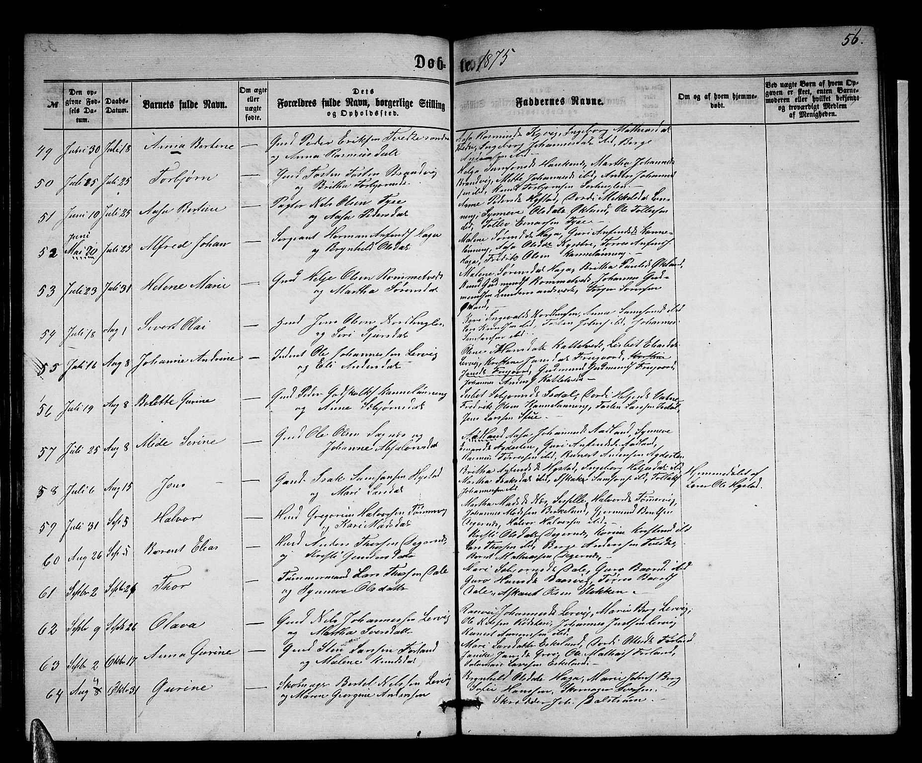 Stord sokneprestembete, SAB/A-78201/H/Hab: Parish register (copy) no. A 1, 1864-1878, p. 56
