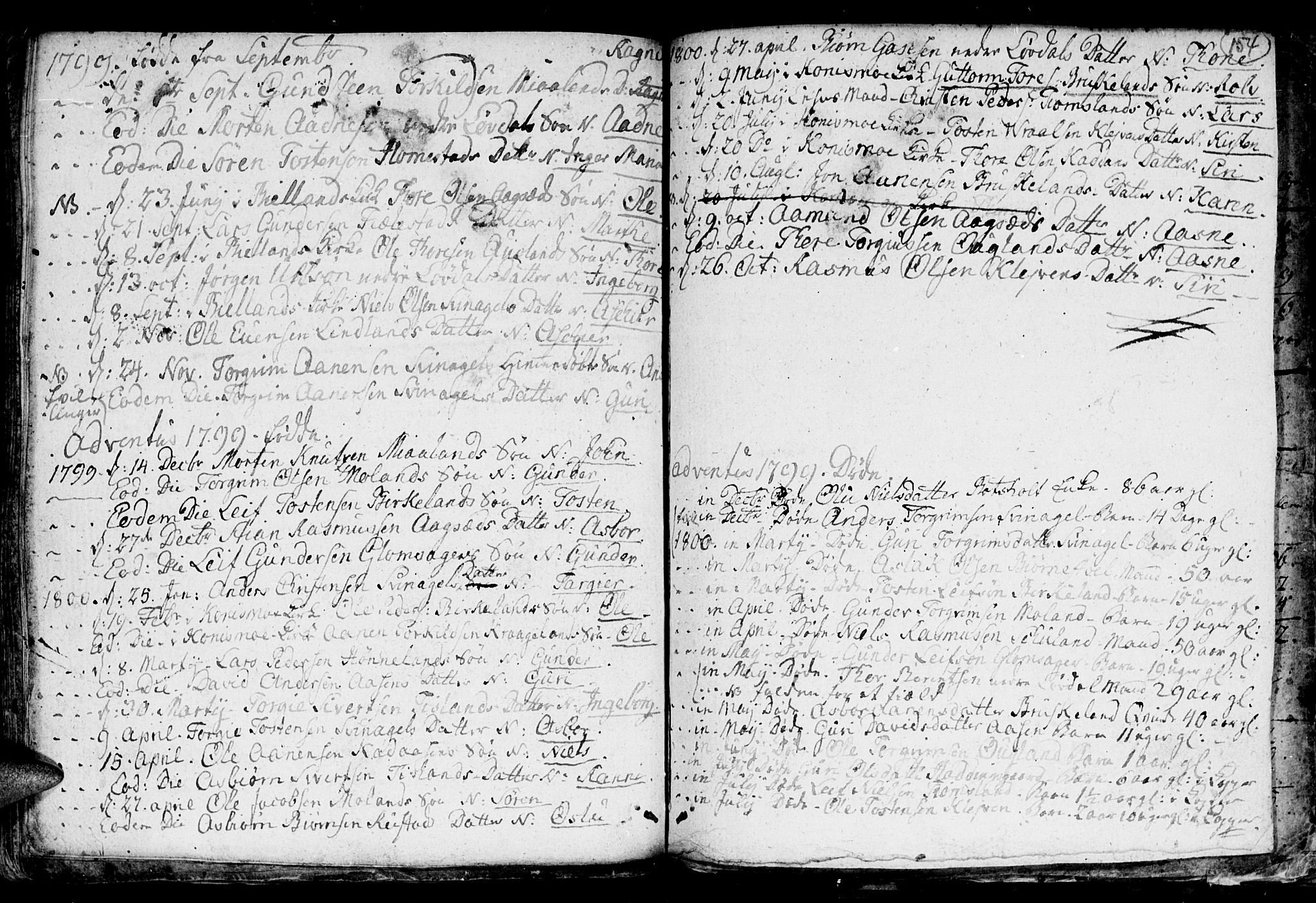 Holum sokneprestkontor, SAK/1111-0022/F/Fb/Fba/L0001: Parish register (copy) no. B 1 /3, 1770-1802, p. 154