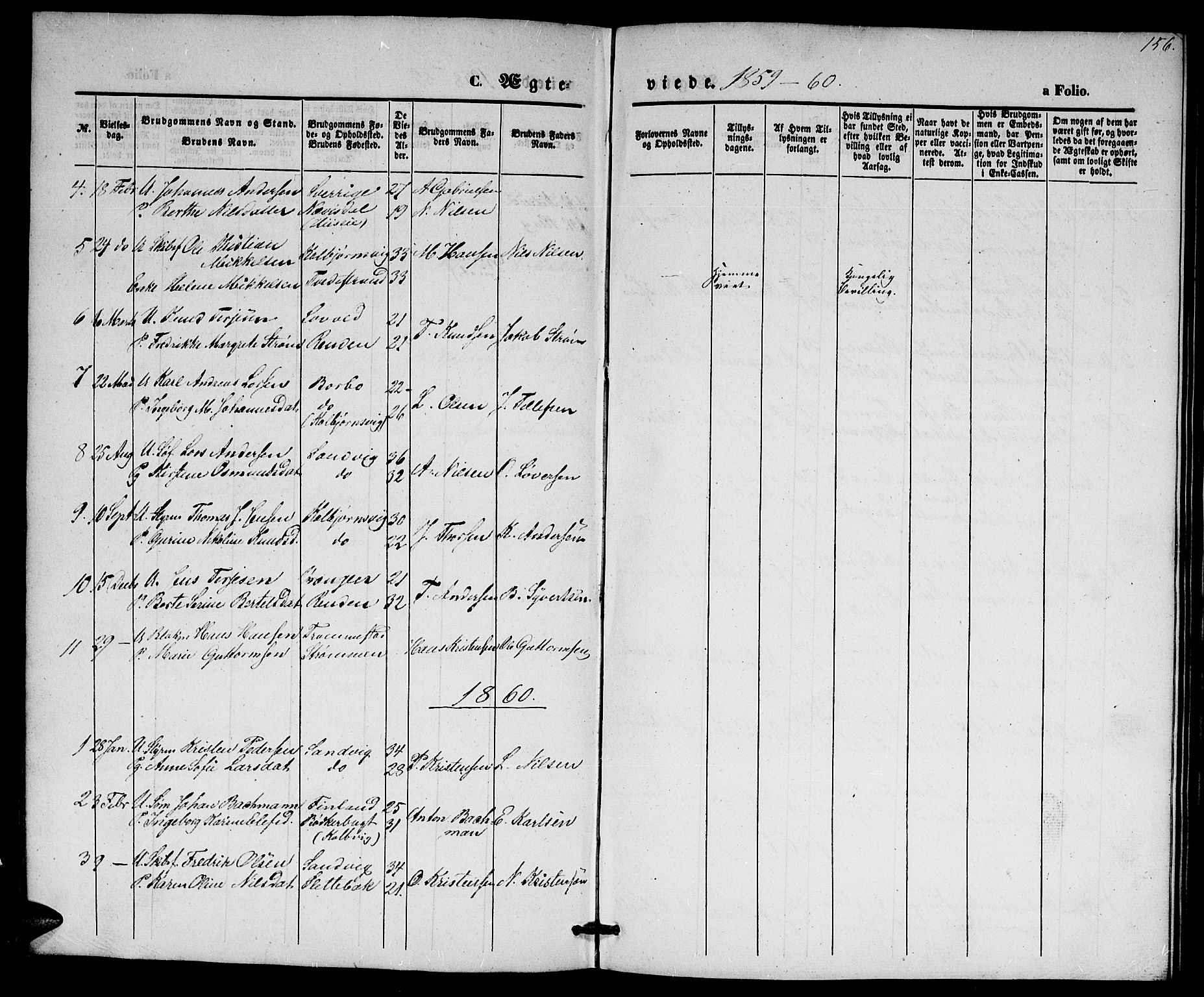 Hisøy sokneprestkontor, SAK/1111-0020/F/Fb/L0001: Parish register (copy) no. B 1, 1849-1872, p. 156