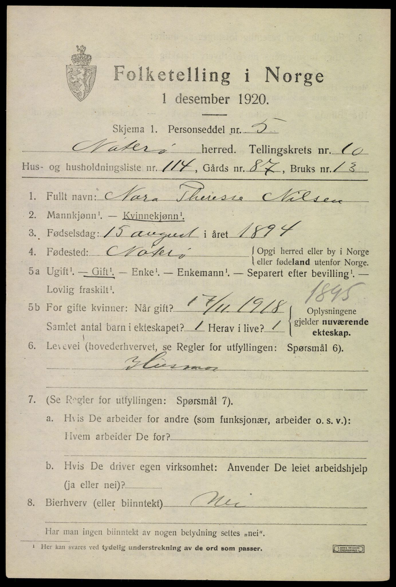 SAKO, 1920 census for Nøtterøy, 1920, p. 13523