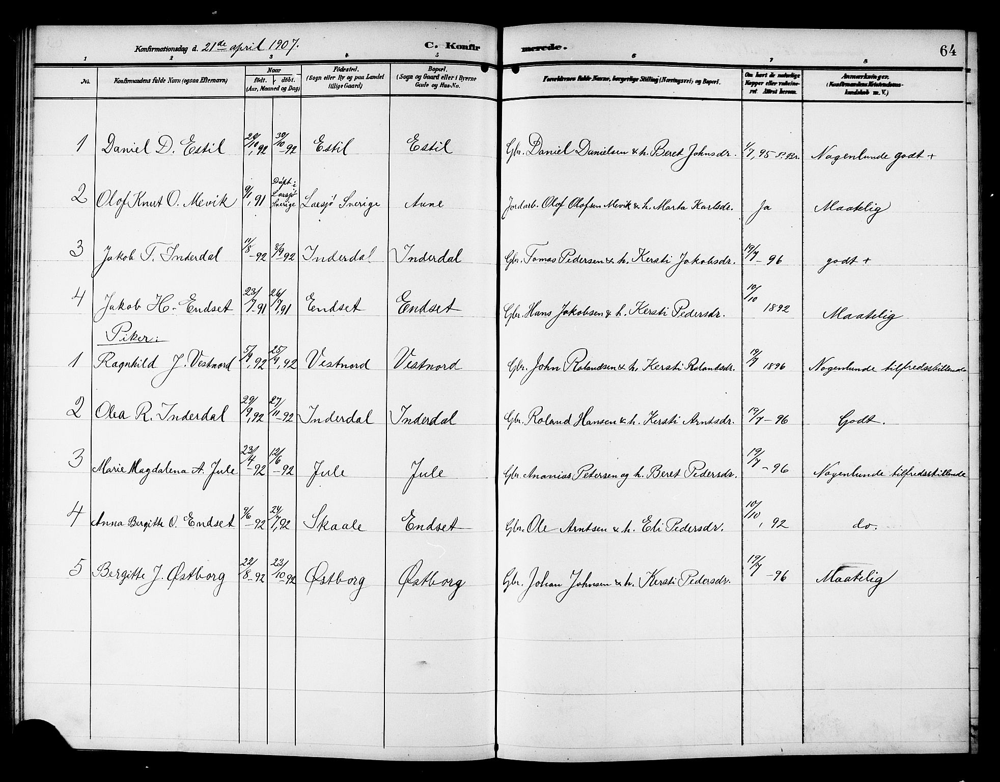 Ministerialprotokoller, klokkerbøker og fødselsregistre - Nord-Trøndelag, SAT/A-1458/757/L0506: Parish register (copy) no. 757C01, 1904-1922, p. 64