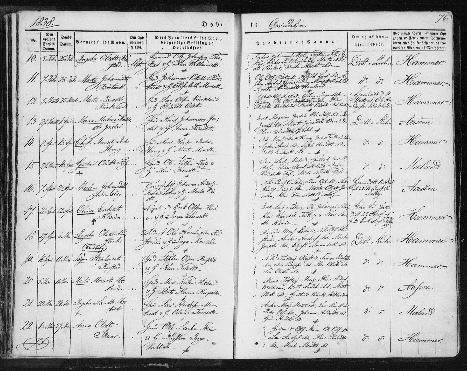 Hamre sokneprestembete, SAB/A-75501/H/Ha/Haa/Haaa/L0012: Parish register (official) no. A 12, 1834-1845, p. 76