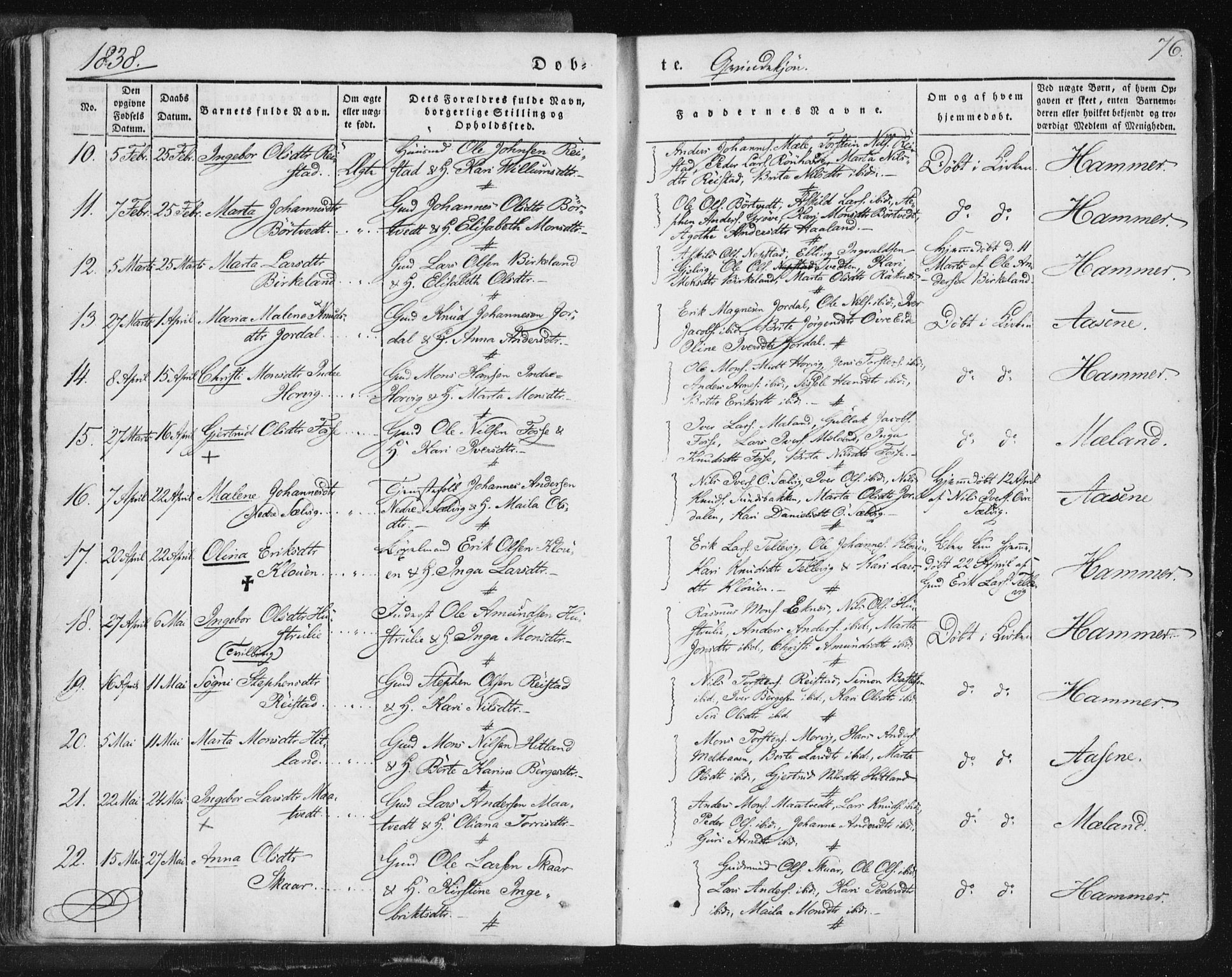 Hamre sokneprestembete, AV/SAB-A-75501/H/Ha/Haa/Haaa/L0012: Parish register (official) no. A 12, 1834-1845, p. 76