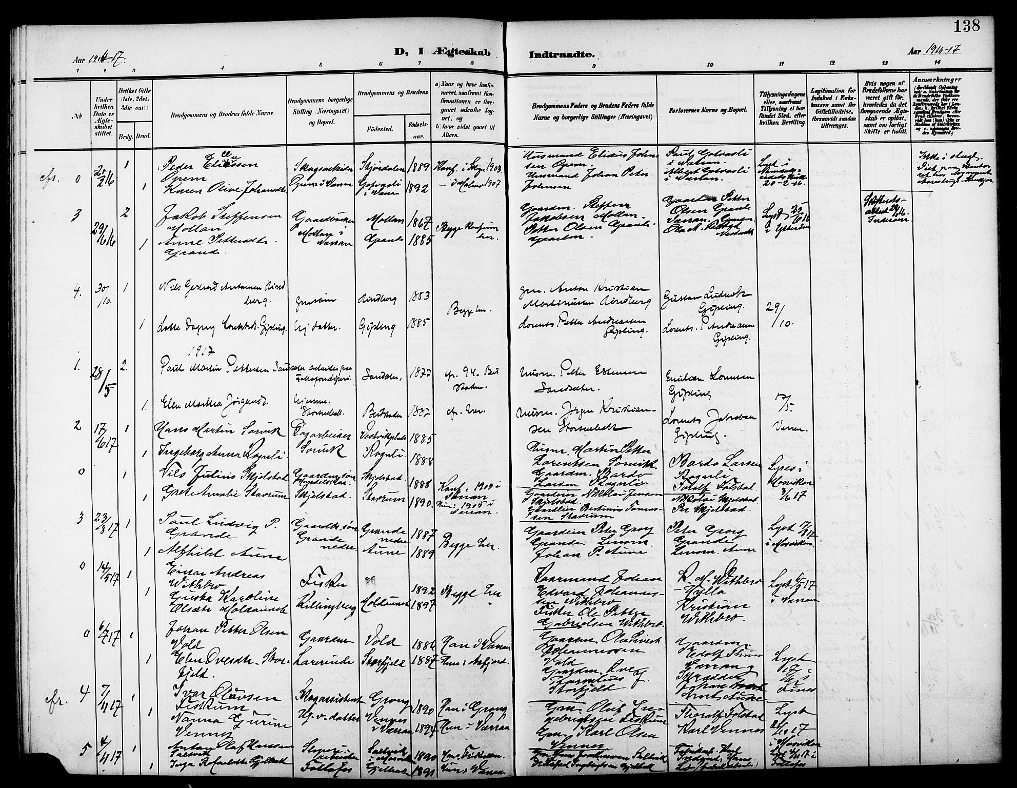 Ministerialprotokoller, klokkerbøker og fødselsregistre - Nord-Trøndelag, SAT/A-1458/744/L0424: Parish register (copy) no. 744C03, 1906-1923, p. 138
